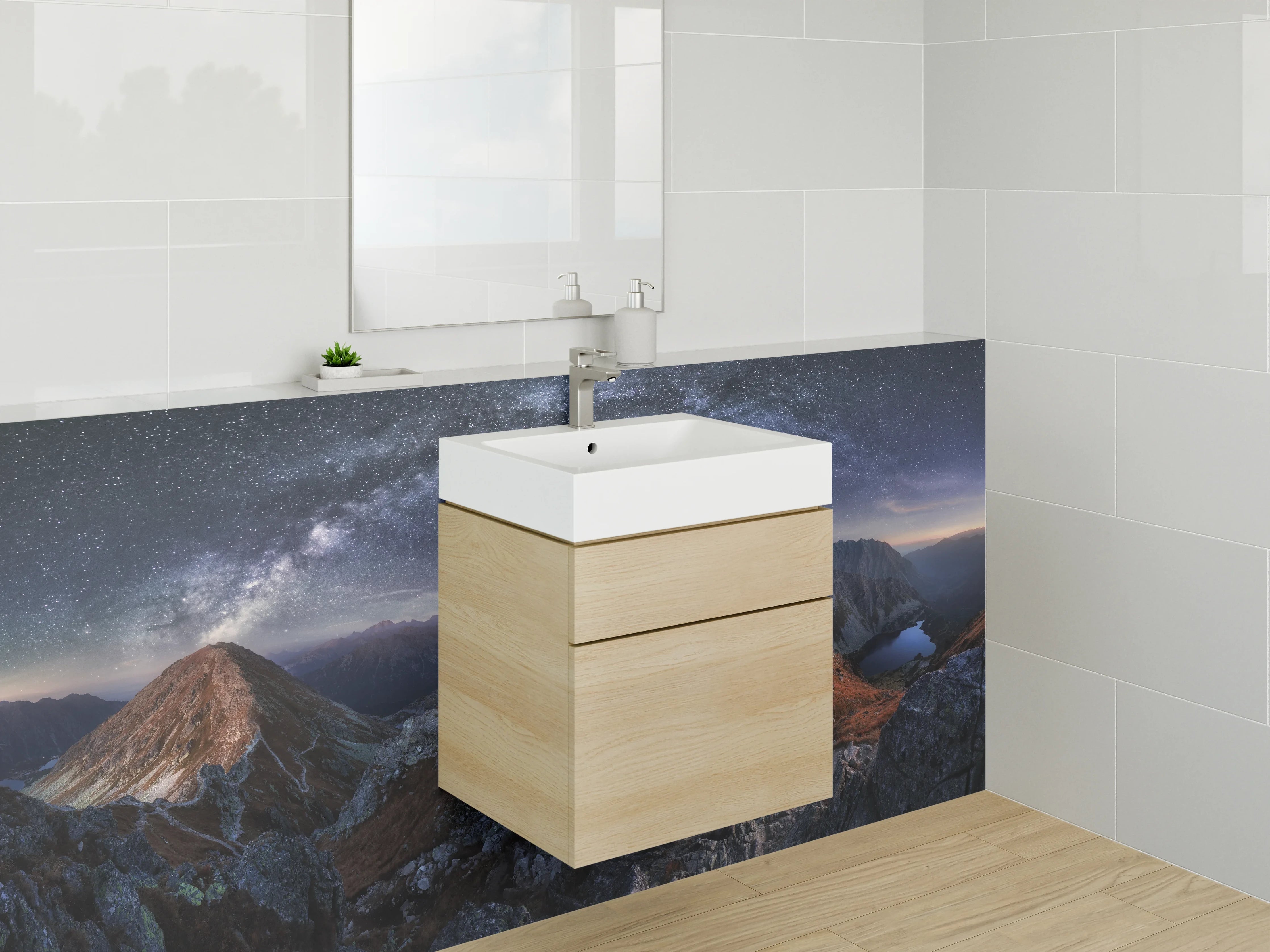 Waschbecken-Rückwand - Sternenhimmel über Gebirgslandschaft