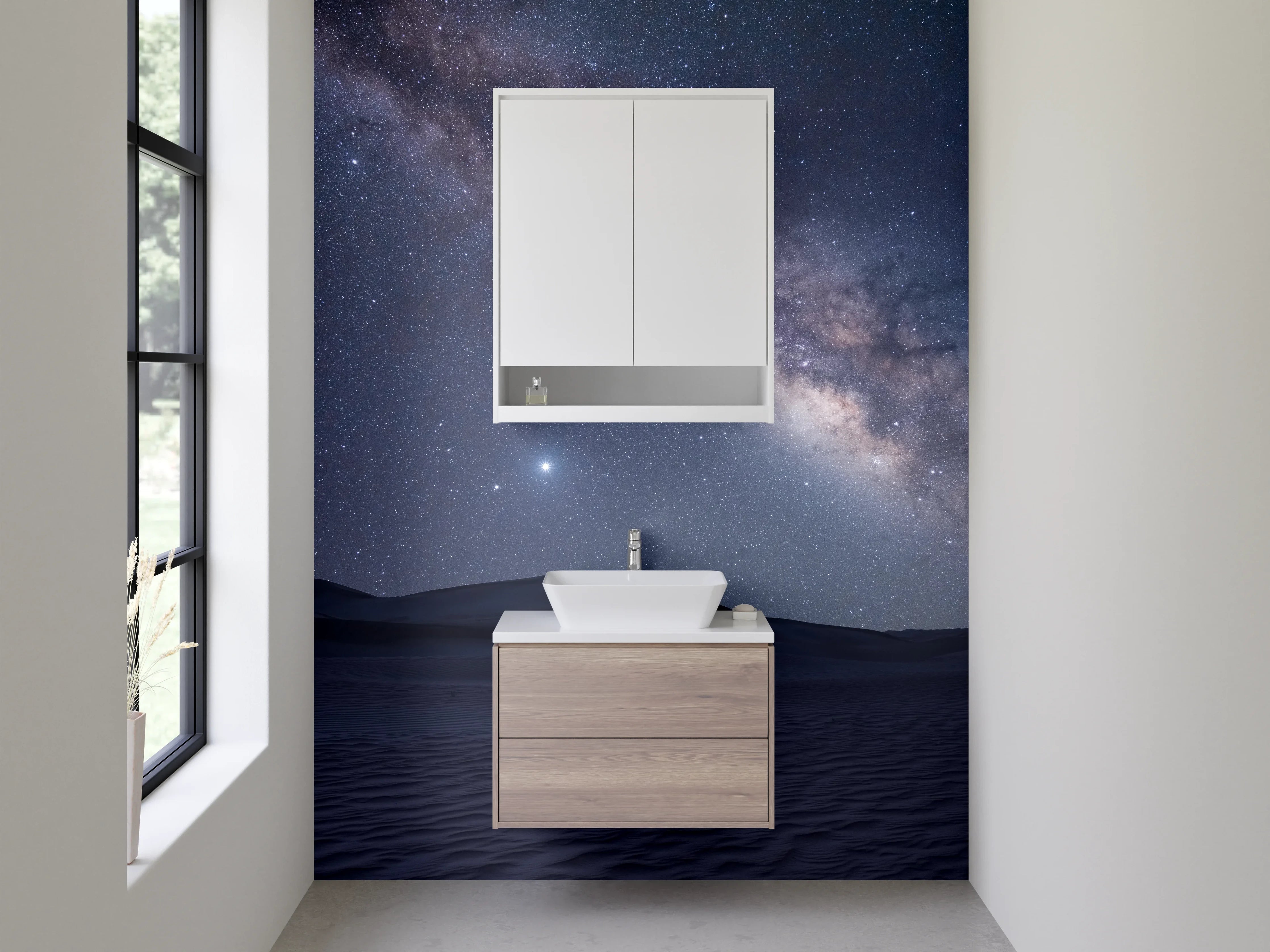 Waschbecken-Rückwand - Sternenhimmel über der Wüste – Nachtlandschaft