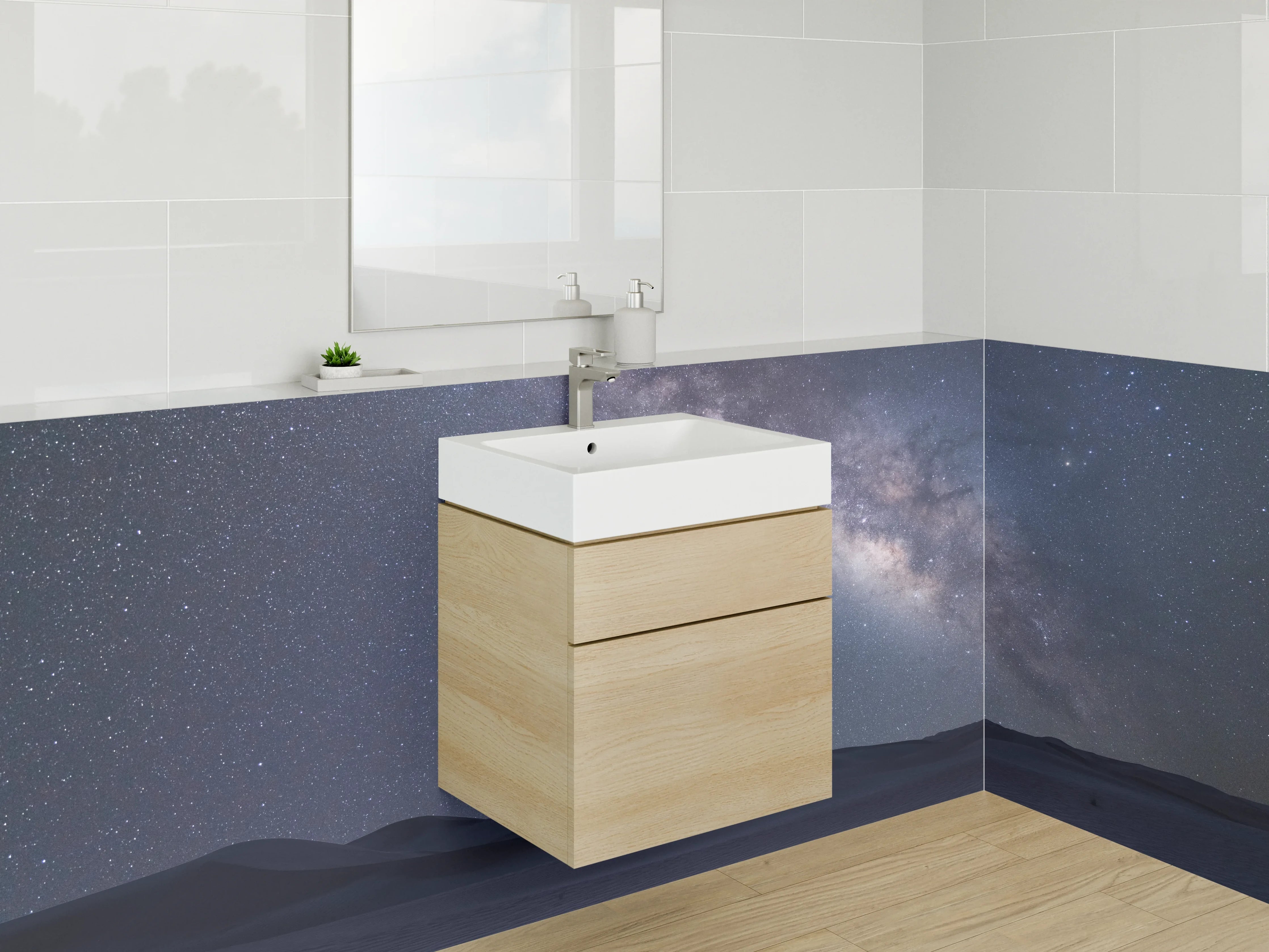 Waschbecken-Rückwand - Sternenhimmel über der Wüste – Nachtlandschaft