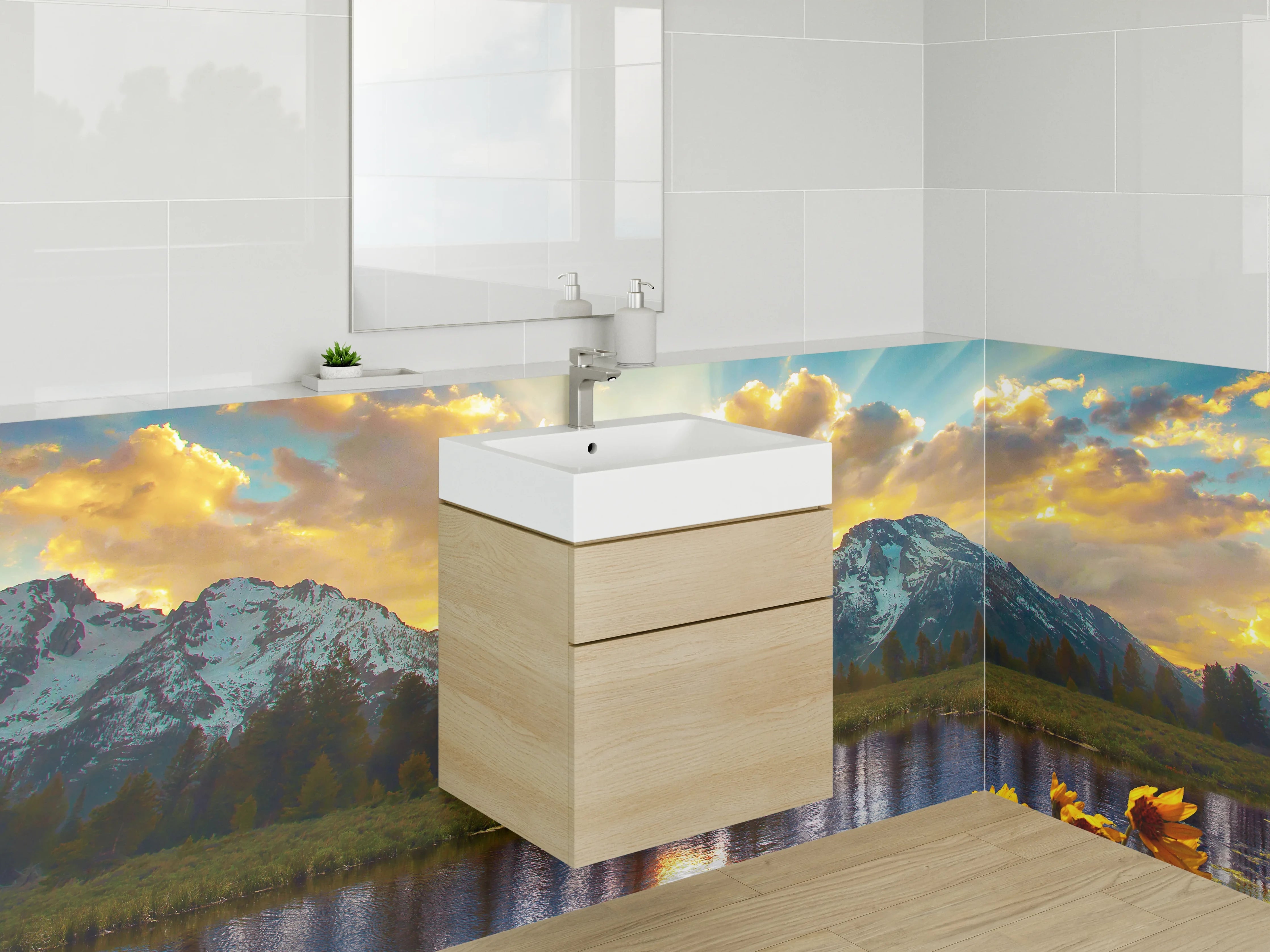 Waschbecken-Rückwand - Stilvolle Grautöne-Waschbeckemotiv für dein Bad
