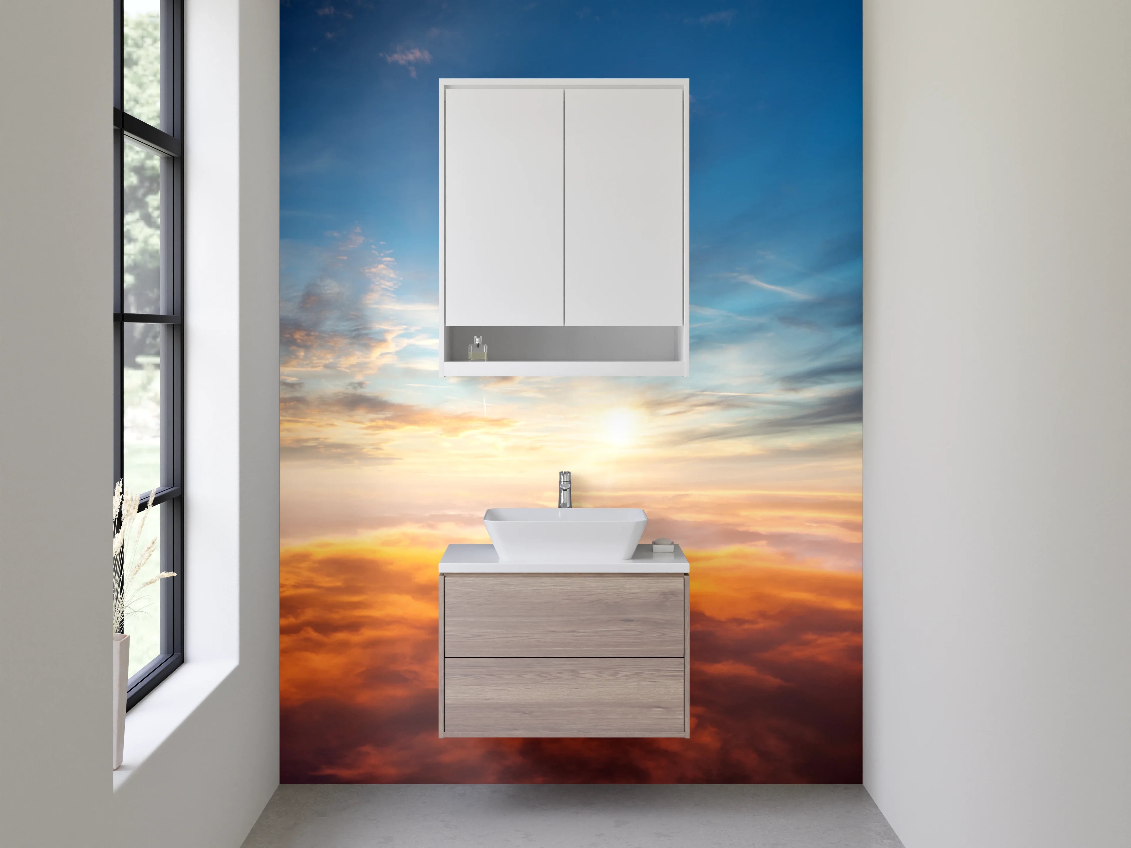 Waschbecken-Rückwand - Stimmungsvoller Sonnenaufgang über den Wolken