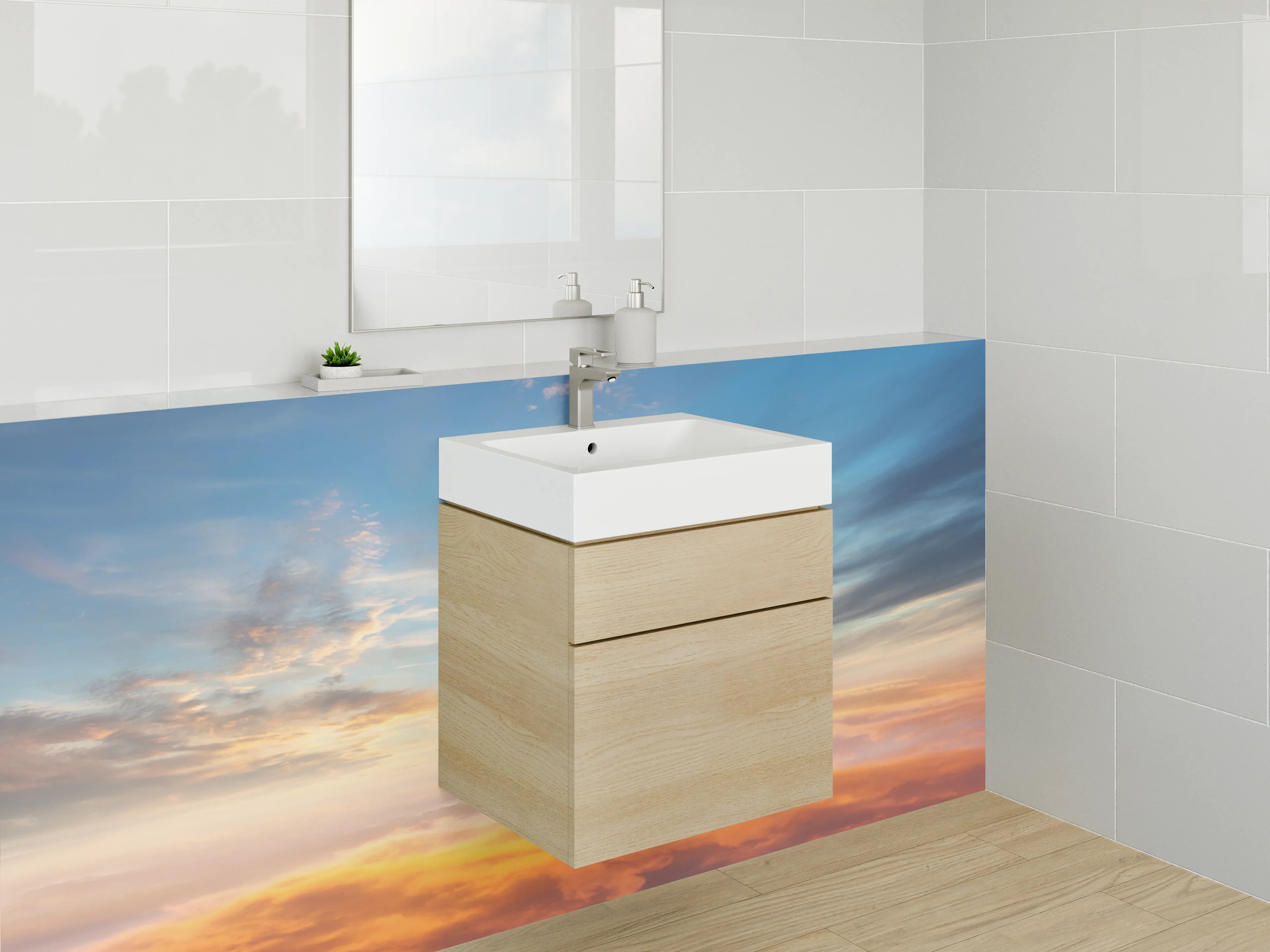 Waschbecken-Rückwand - Stimmungsvoller Sonnenaufgang über den Wolken