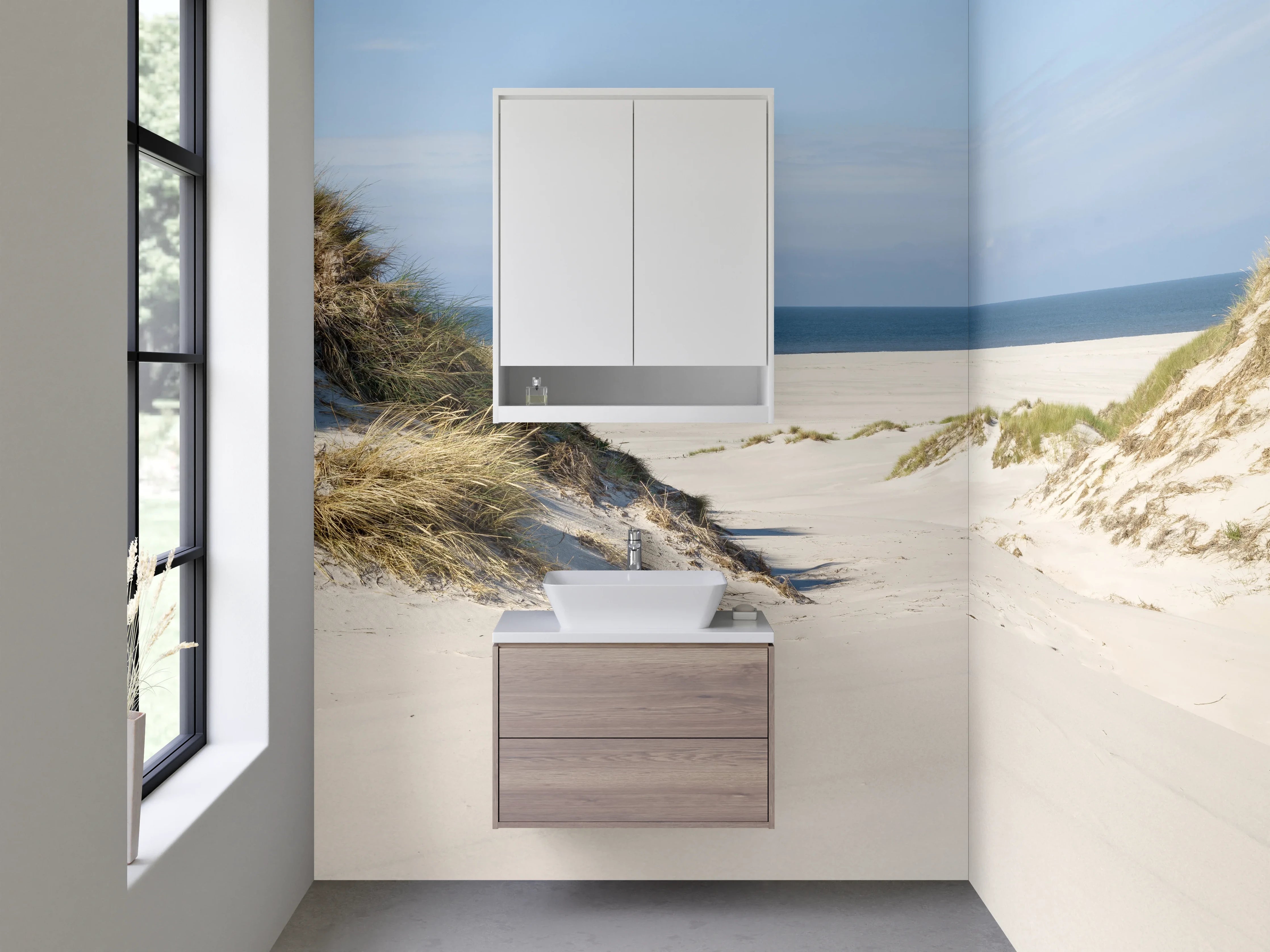 Waschbecken-Rückwand - Strand mit Dünen und Meerblick