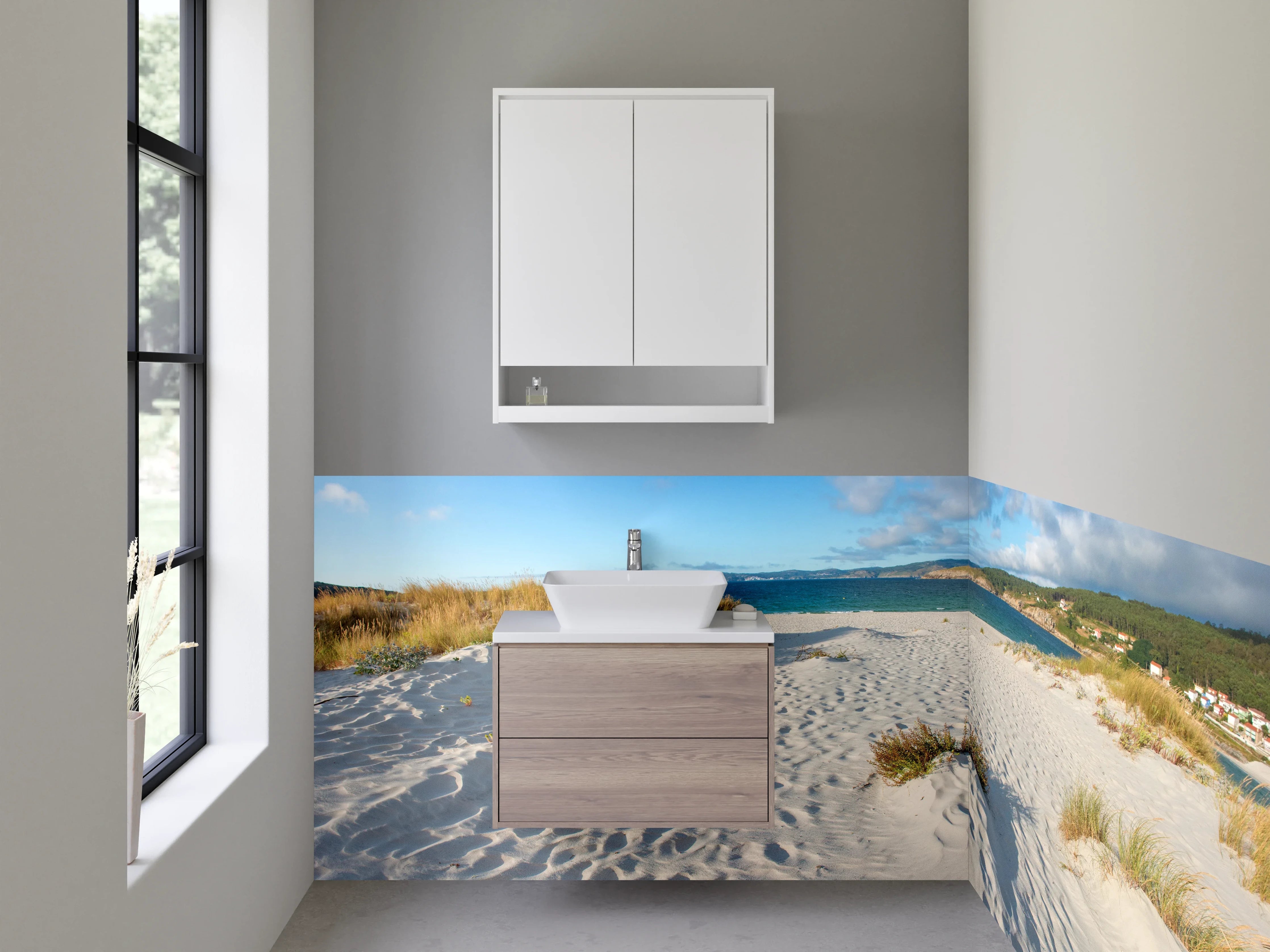 Waschbecken-Rückwand - Strand mit Sanddünen und Meerblick