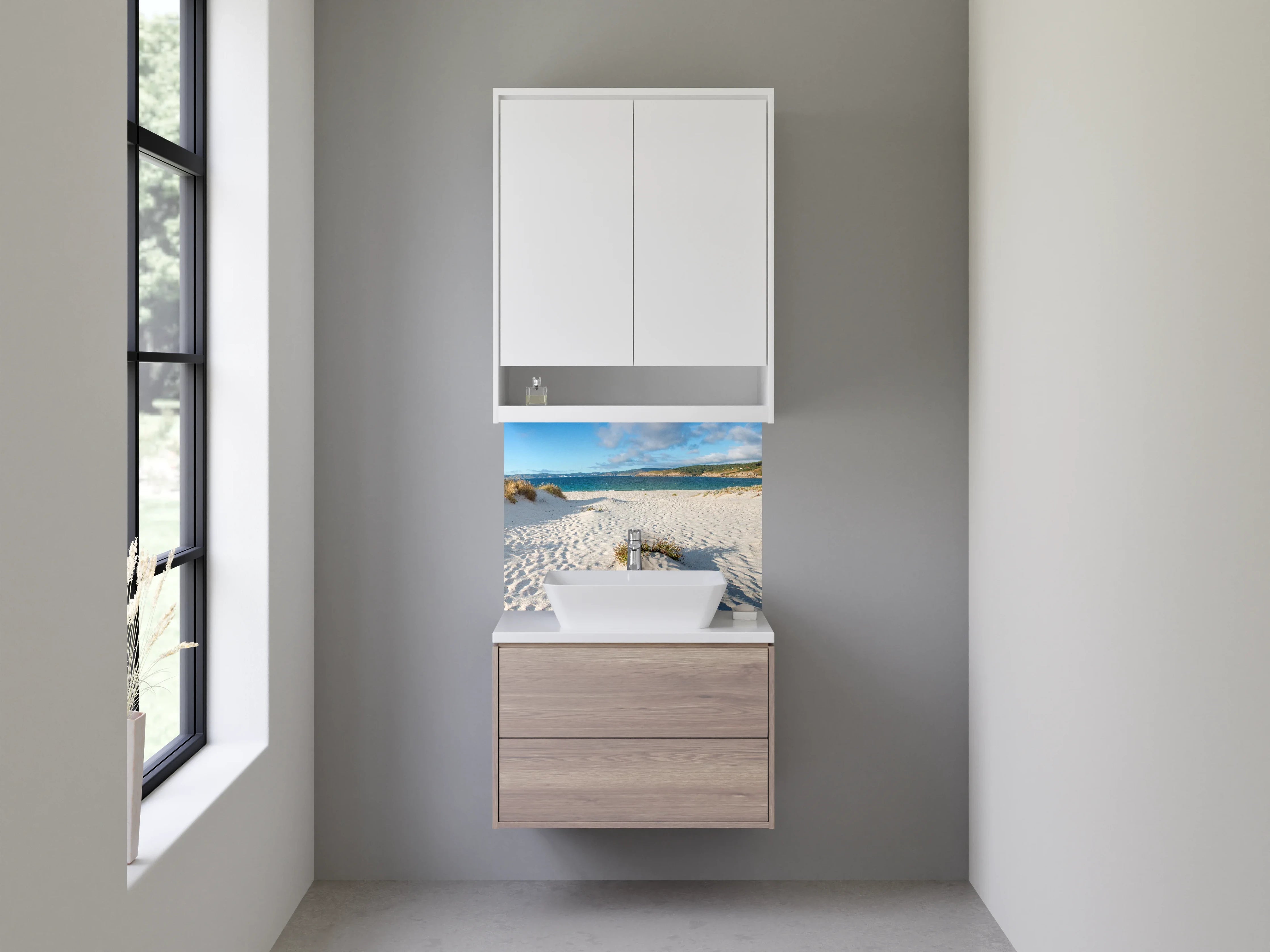 Waschbecken-Rückwand - Strand mit Sanddünen und Meerblick