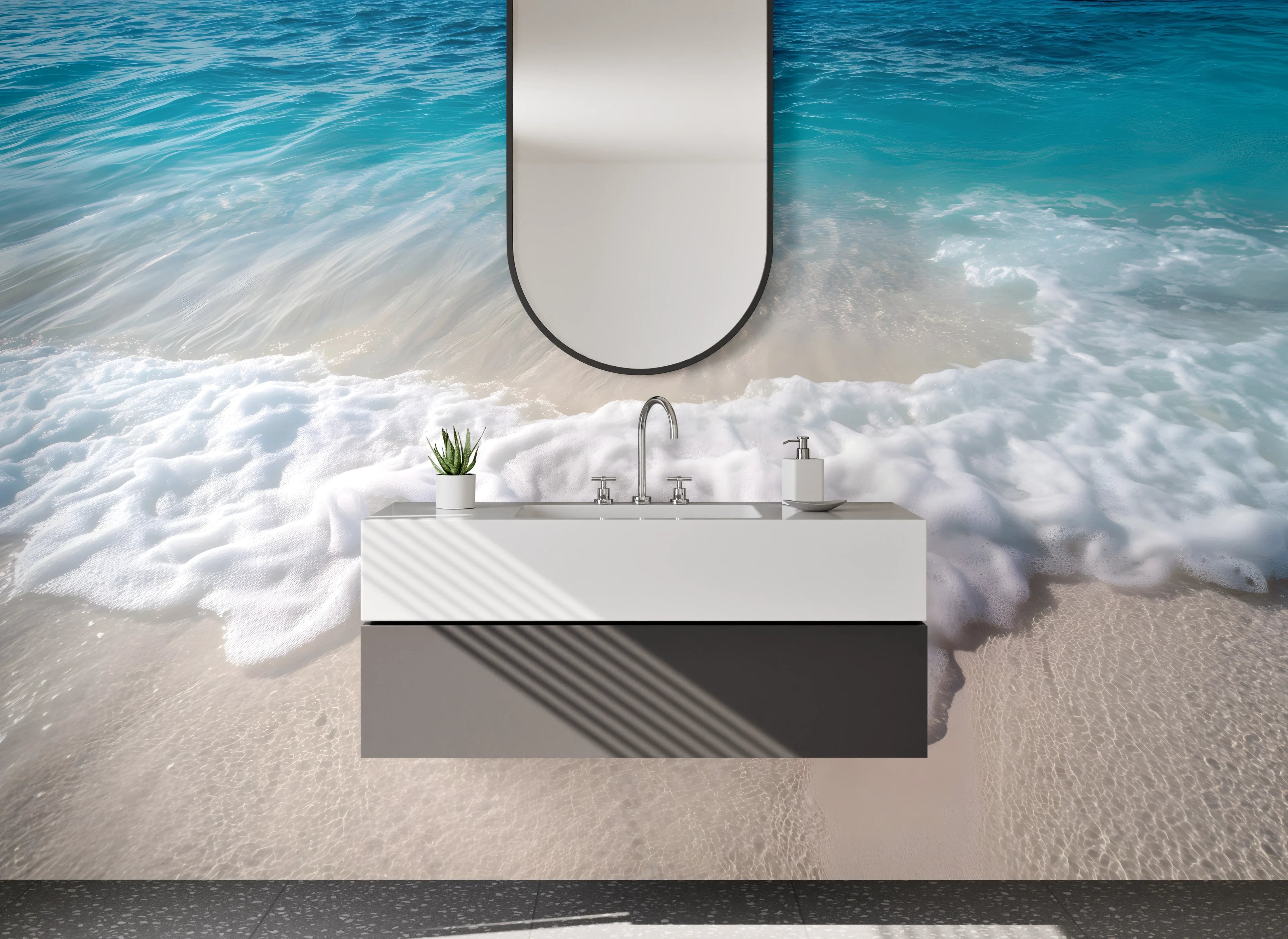 Waschbecken-Rückwand - Strand mit sanften Wellen und weißem Sand