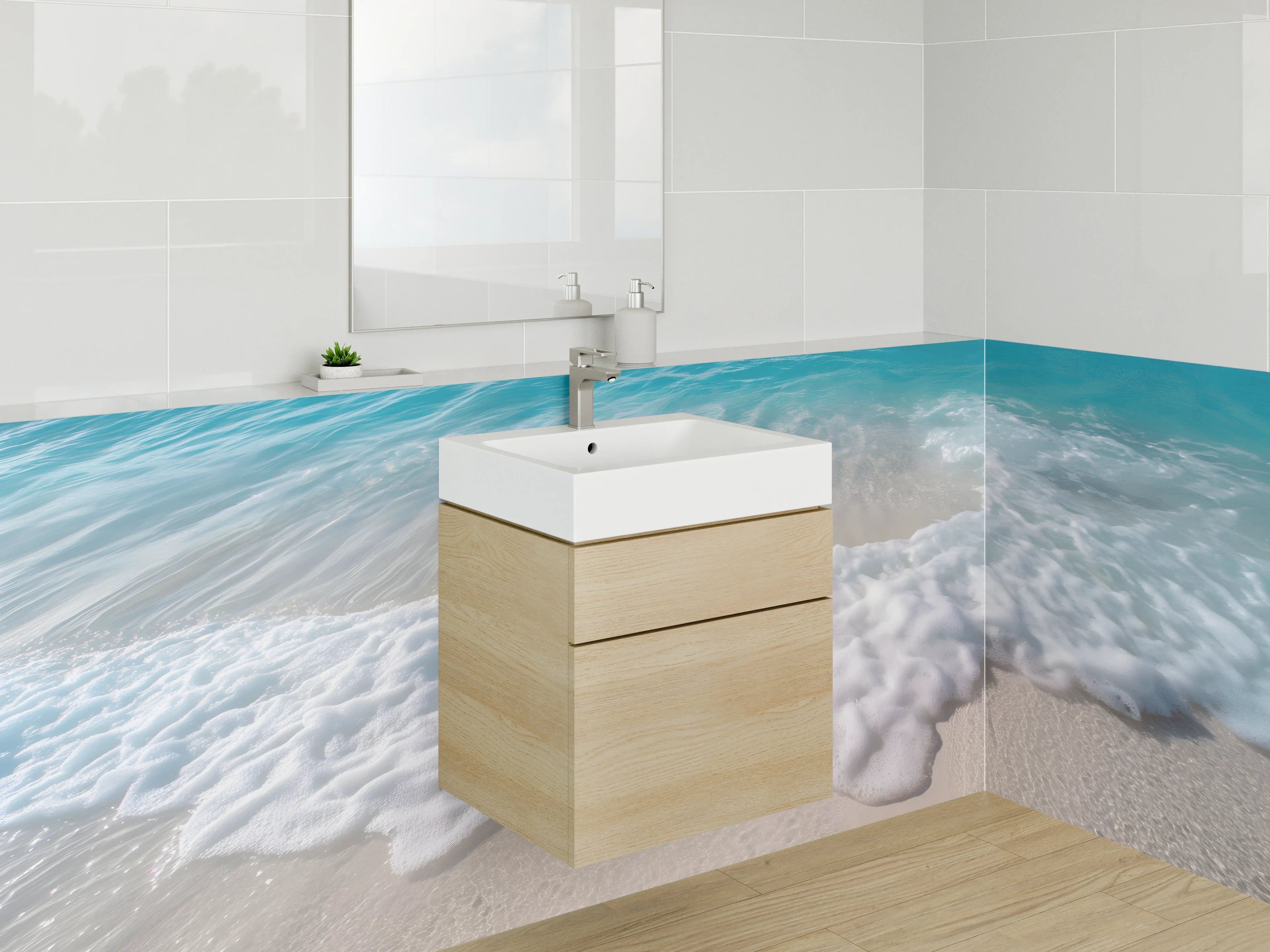 Waschbecken-Rückwand - Strand mit sanften Wellen und weißem Sand