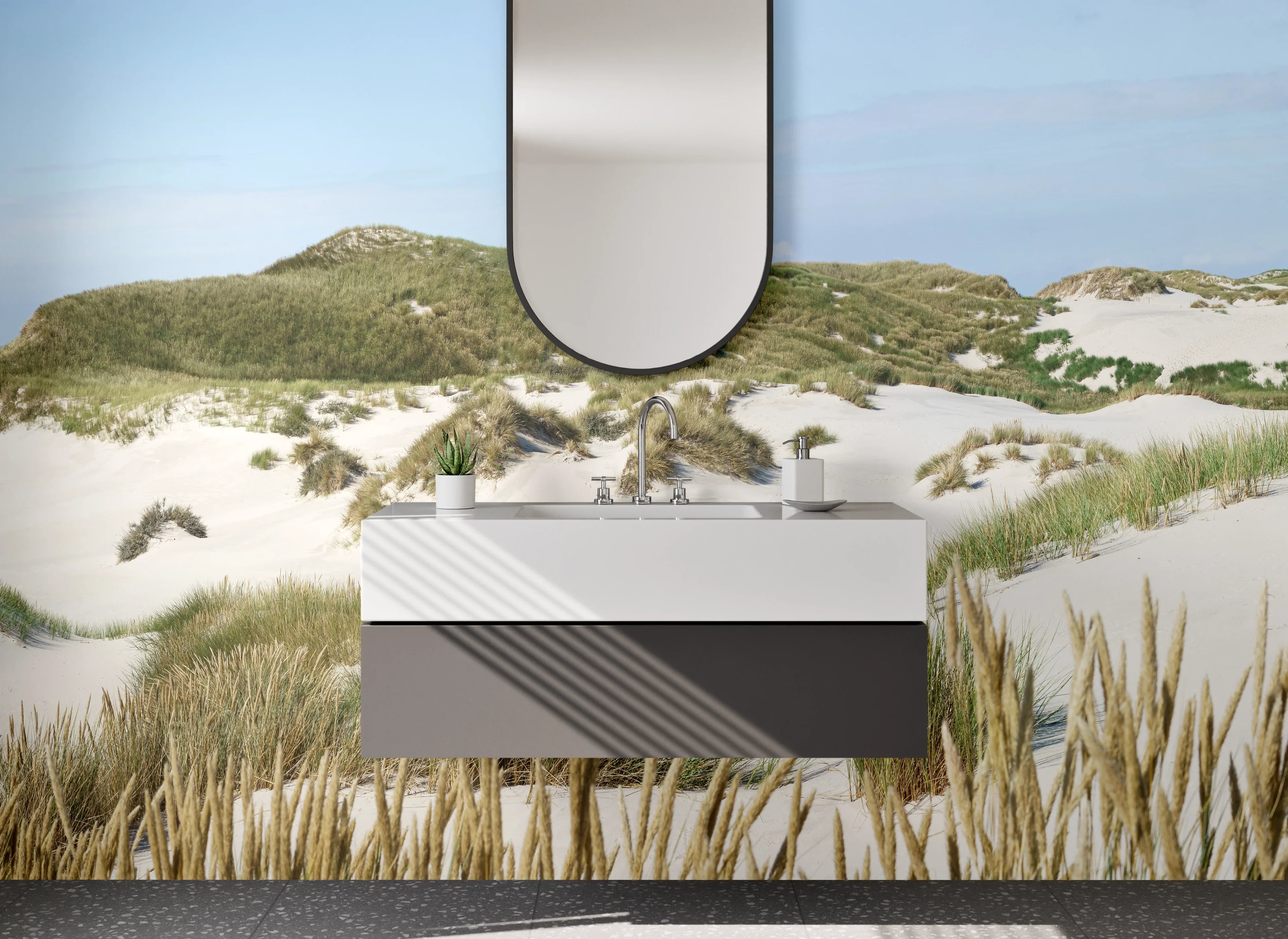 Waschbecken-Rückwand - Strand und Dünen bei Sonnenlicht