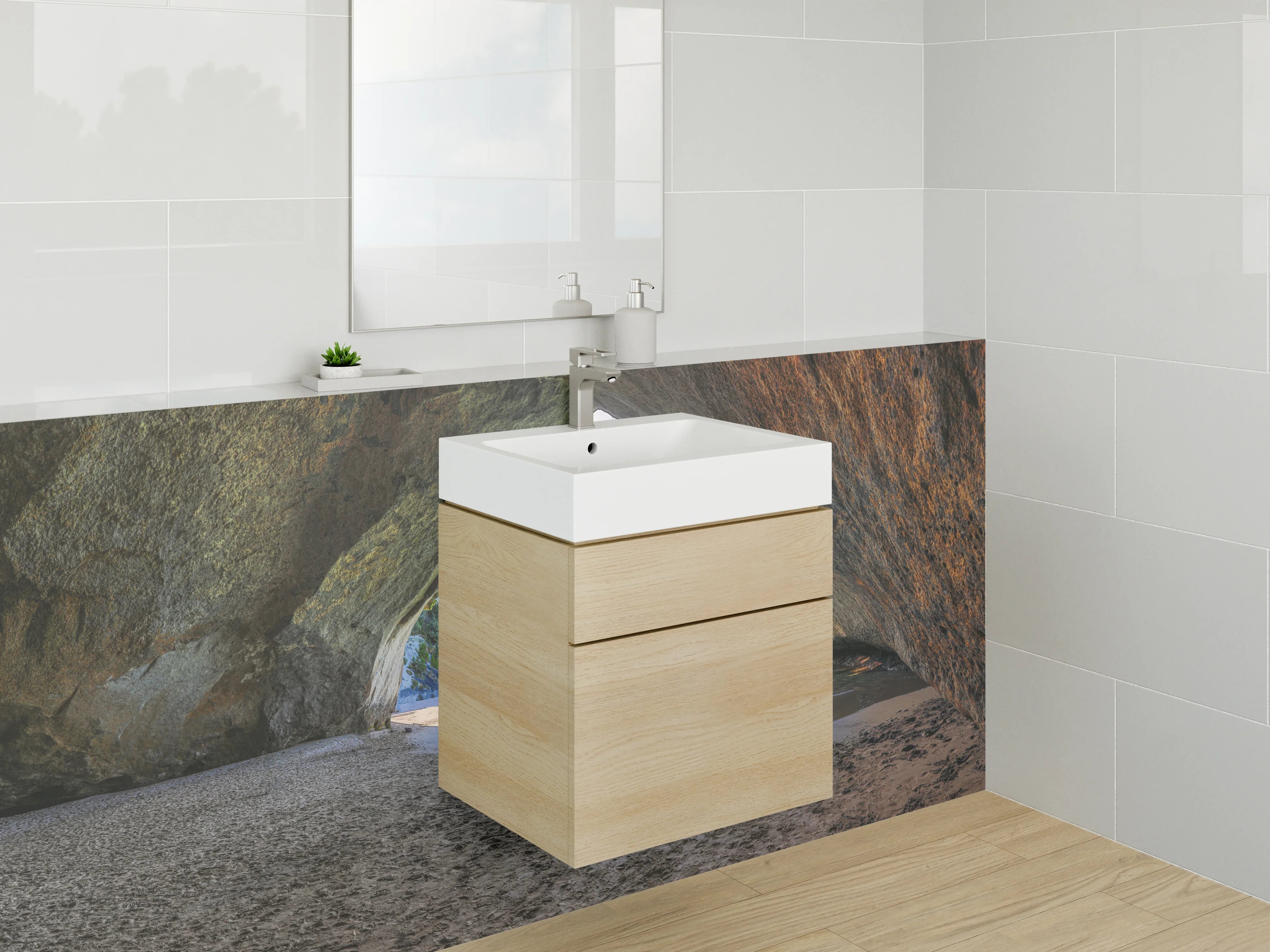 Waschbecken-Rückwand - Strandhöhle mit Blick aufs Meer