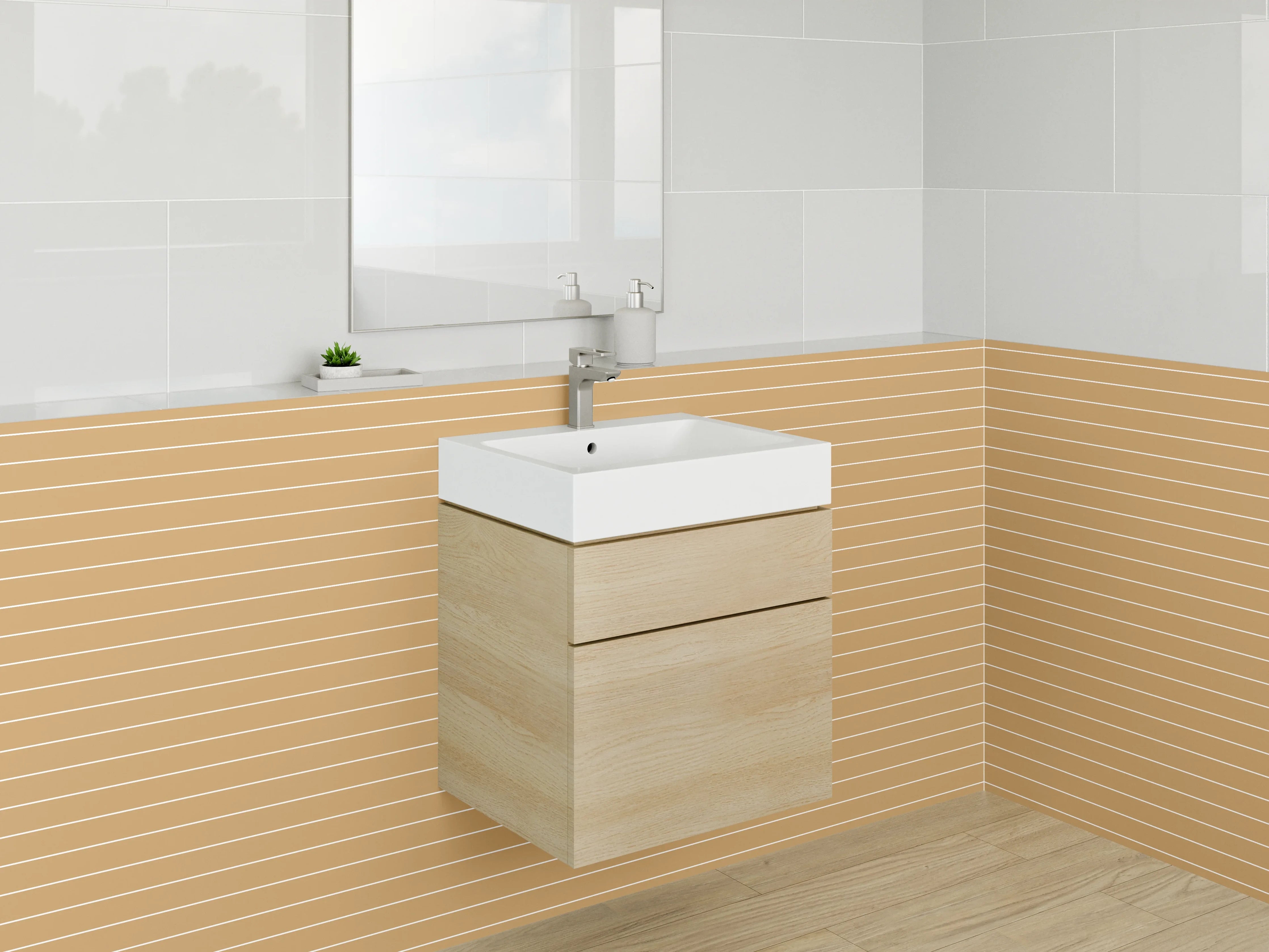Waschbecken-Rückwand - Streifenmuster Beige Braun Modern