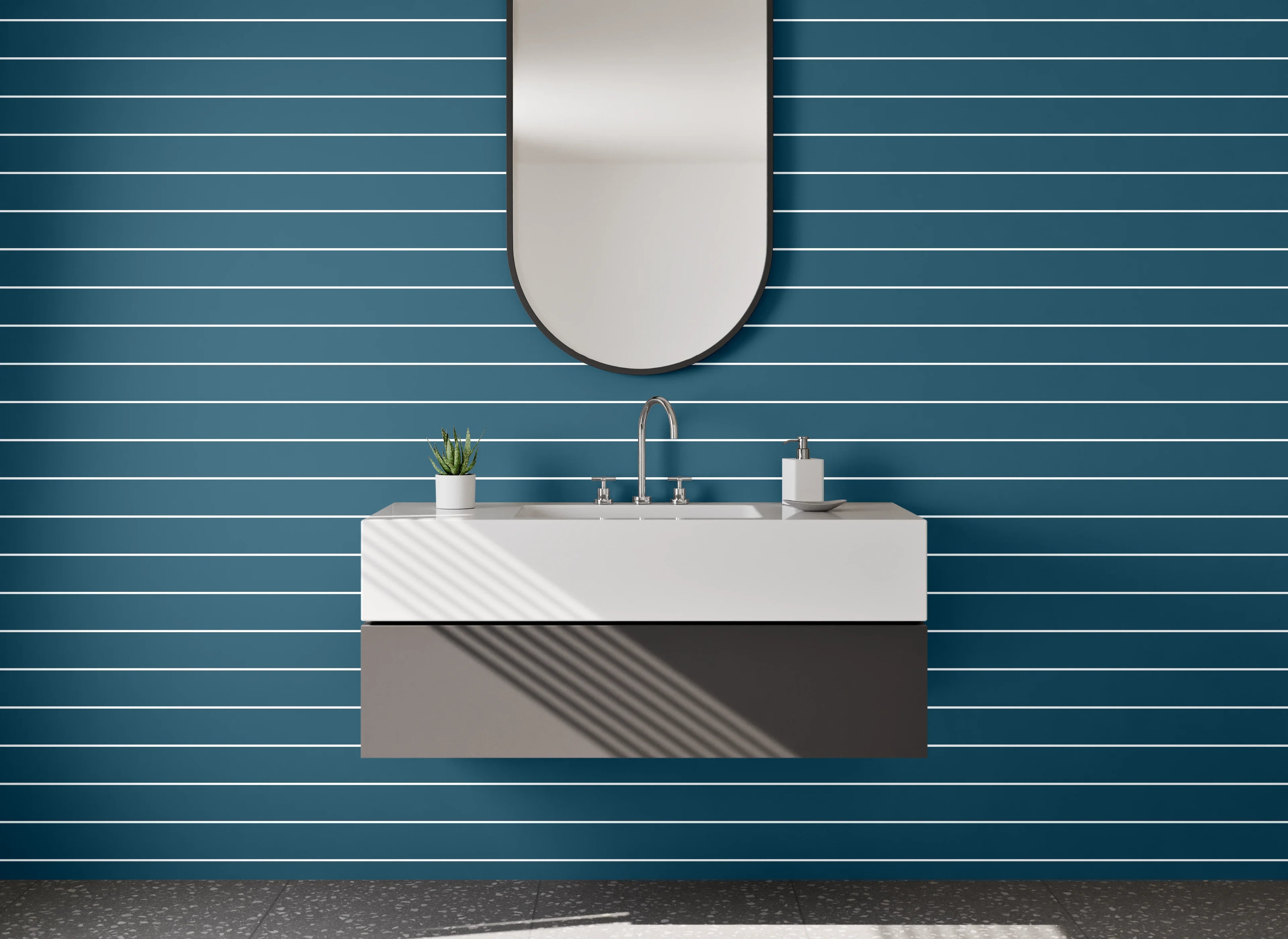 Waschbecken-Rückwand - Streifenmuster Blau Weiß Modern