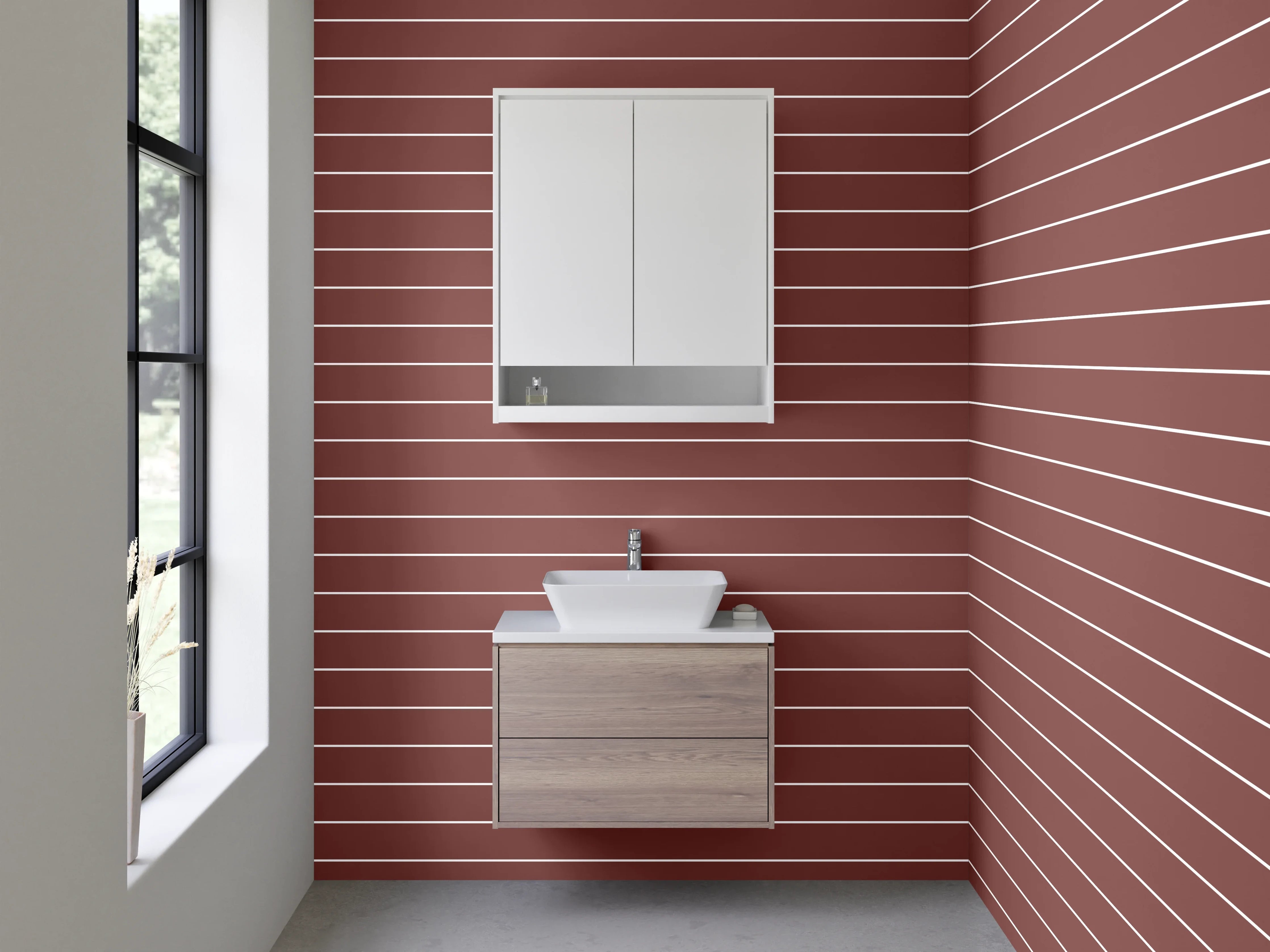 Waschbecken-Rückwand - Streifenmuster Rot Beige Modern