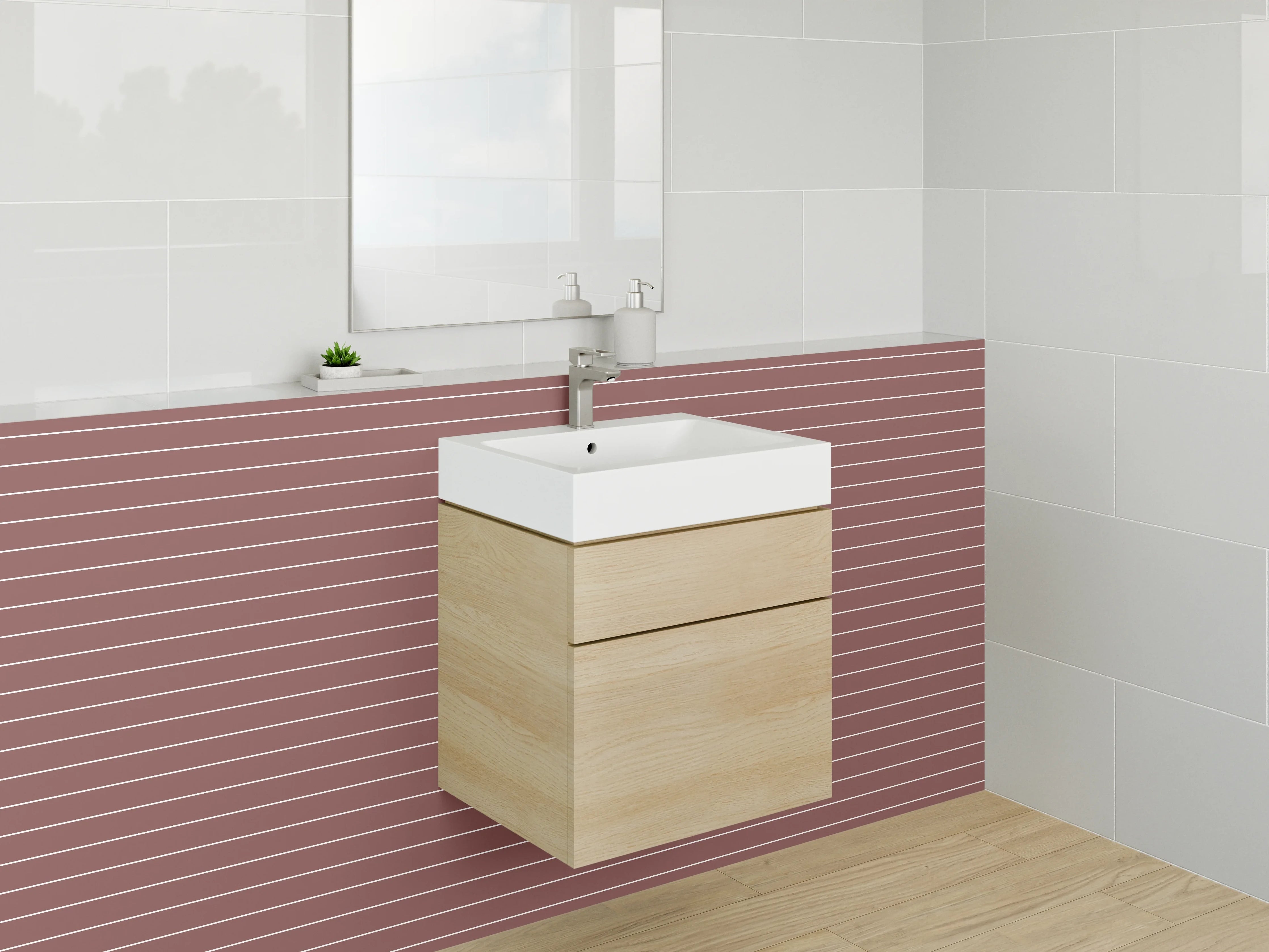 Waschbecken-Rückwand - Streifenmuster Rot Beige Modern
