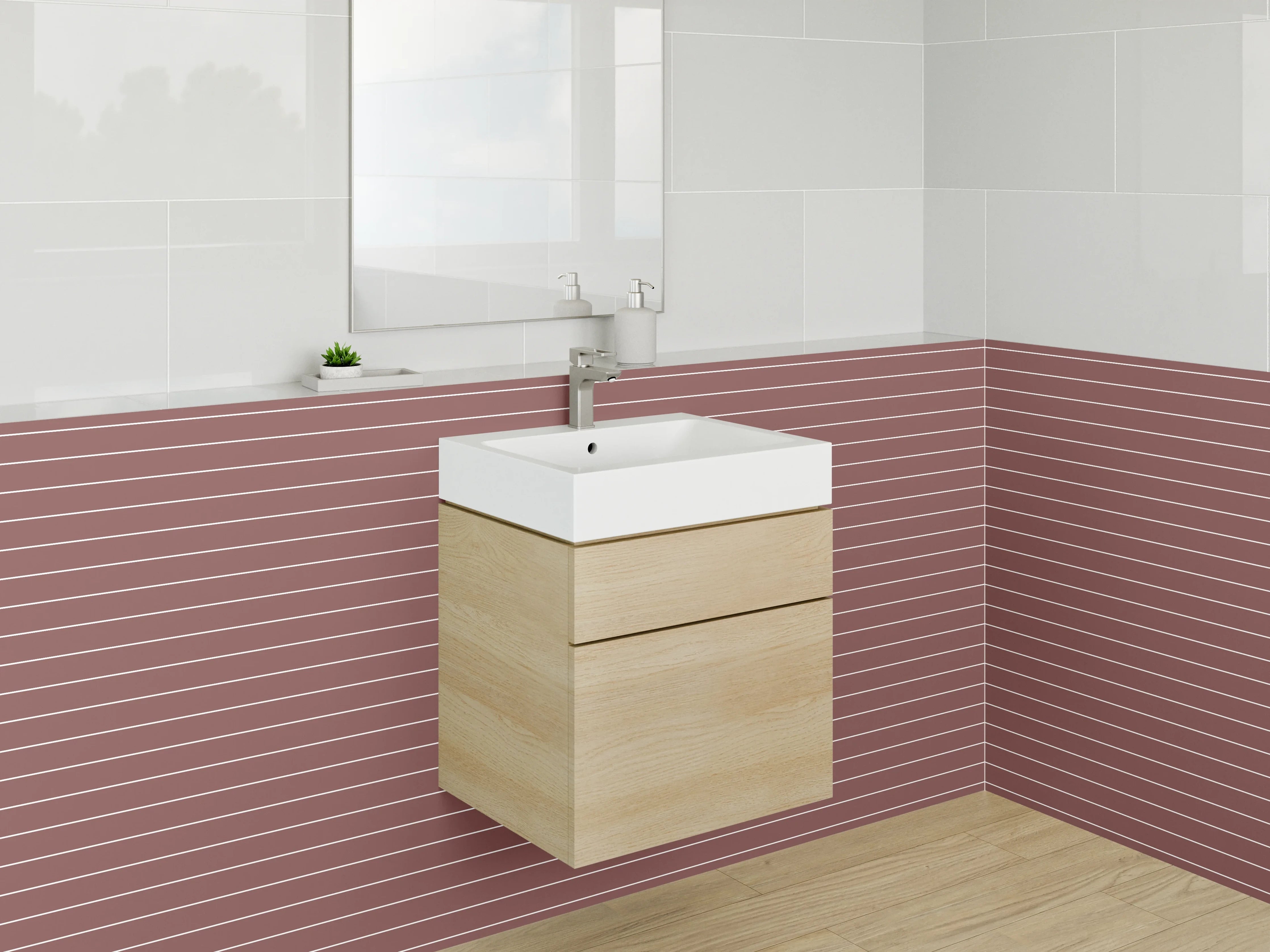 Waschbecken-Rückwand - Streifenmuster Rot Beige Modern