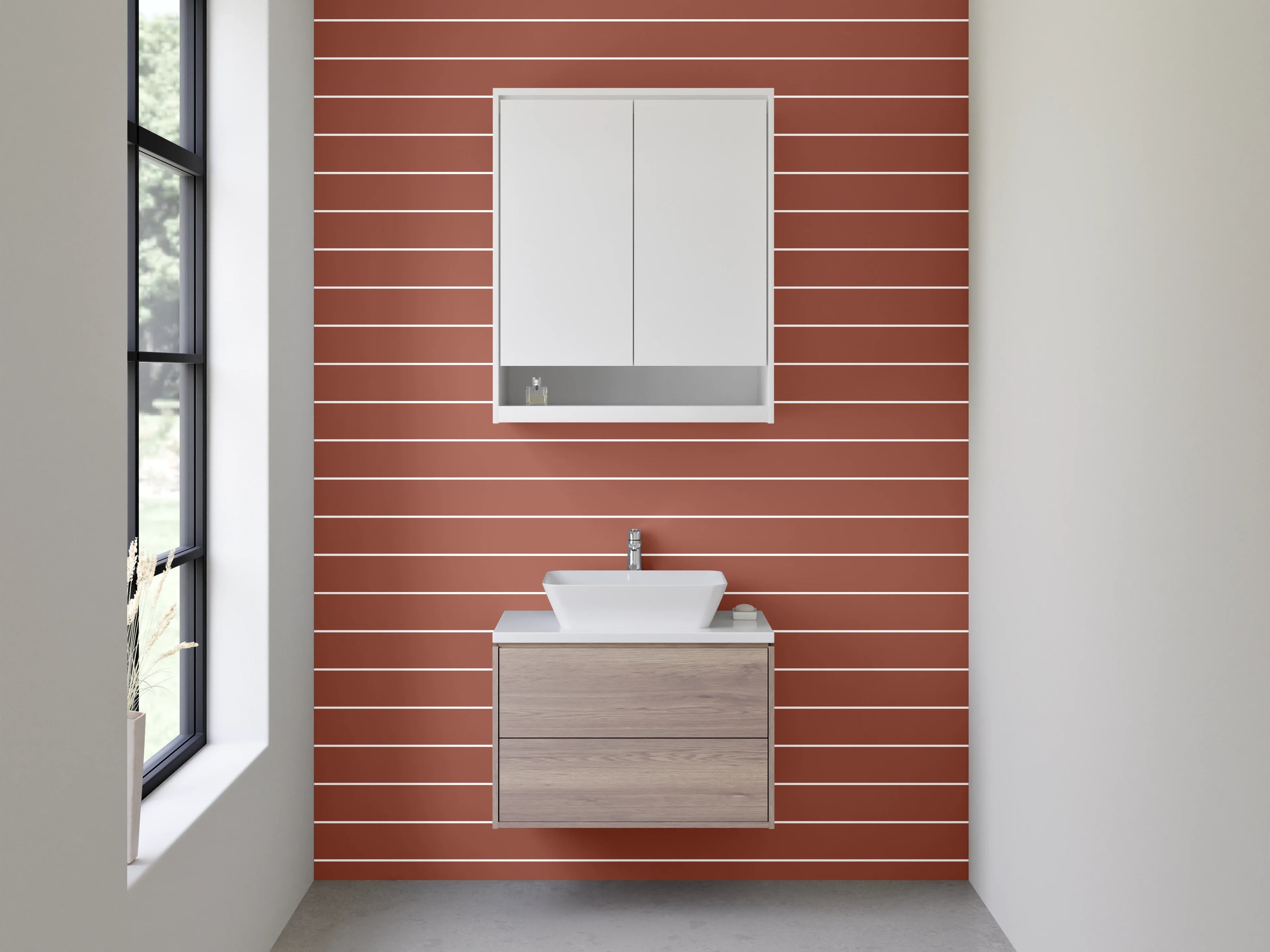 Waschbecken-Rückwand - Streifenmuster Rotbraun Modern