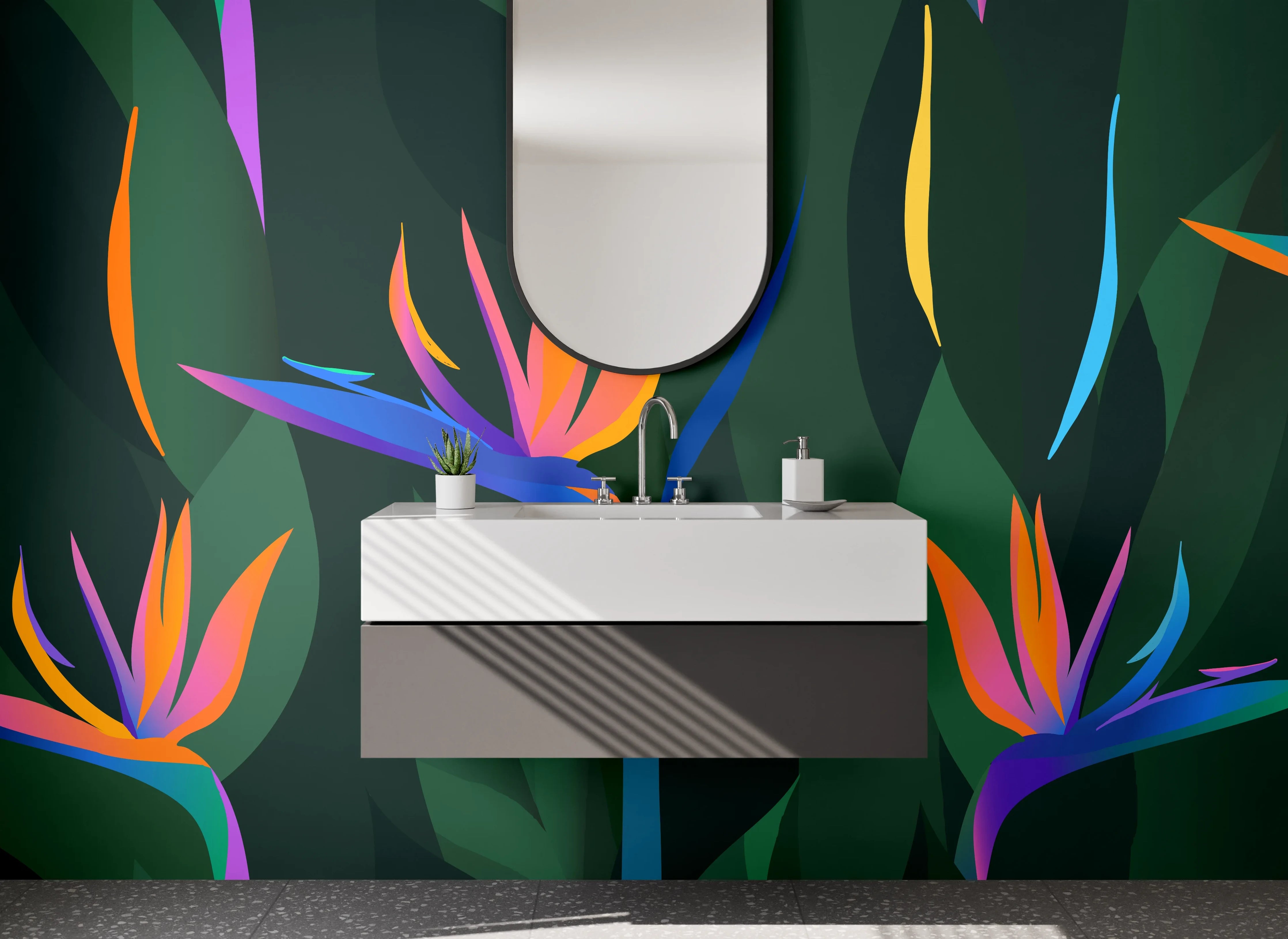 Waschbecken-Rückwand - Strelitzien Illustration Tropisch Abstrakt