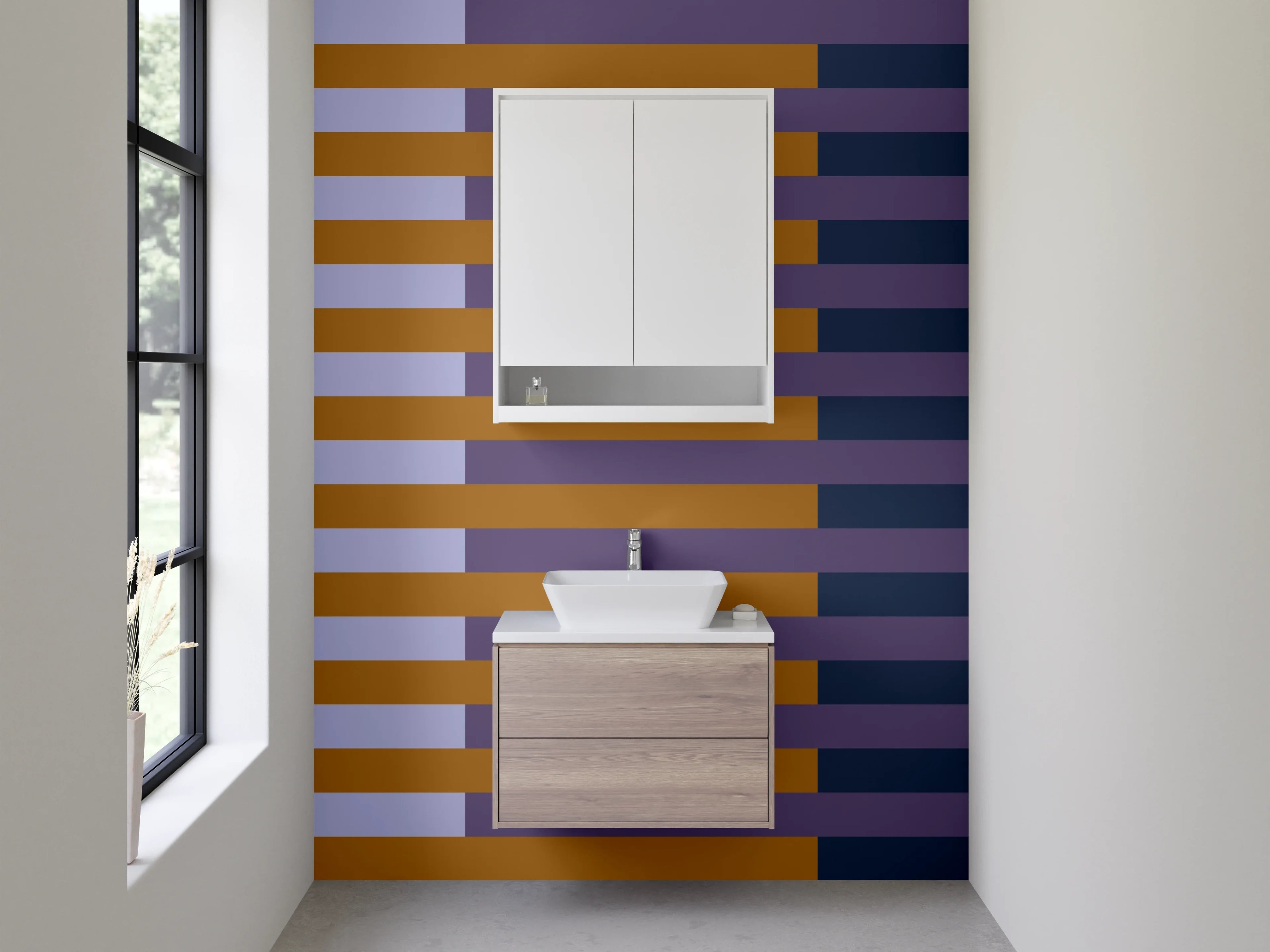 Waschbecken-Rückwand - Stripes in Blau, Grau und Braun