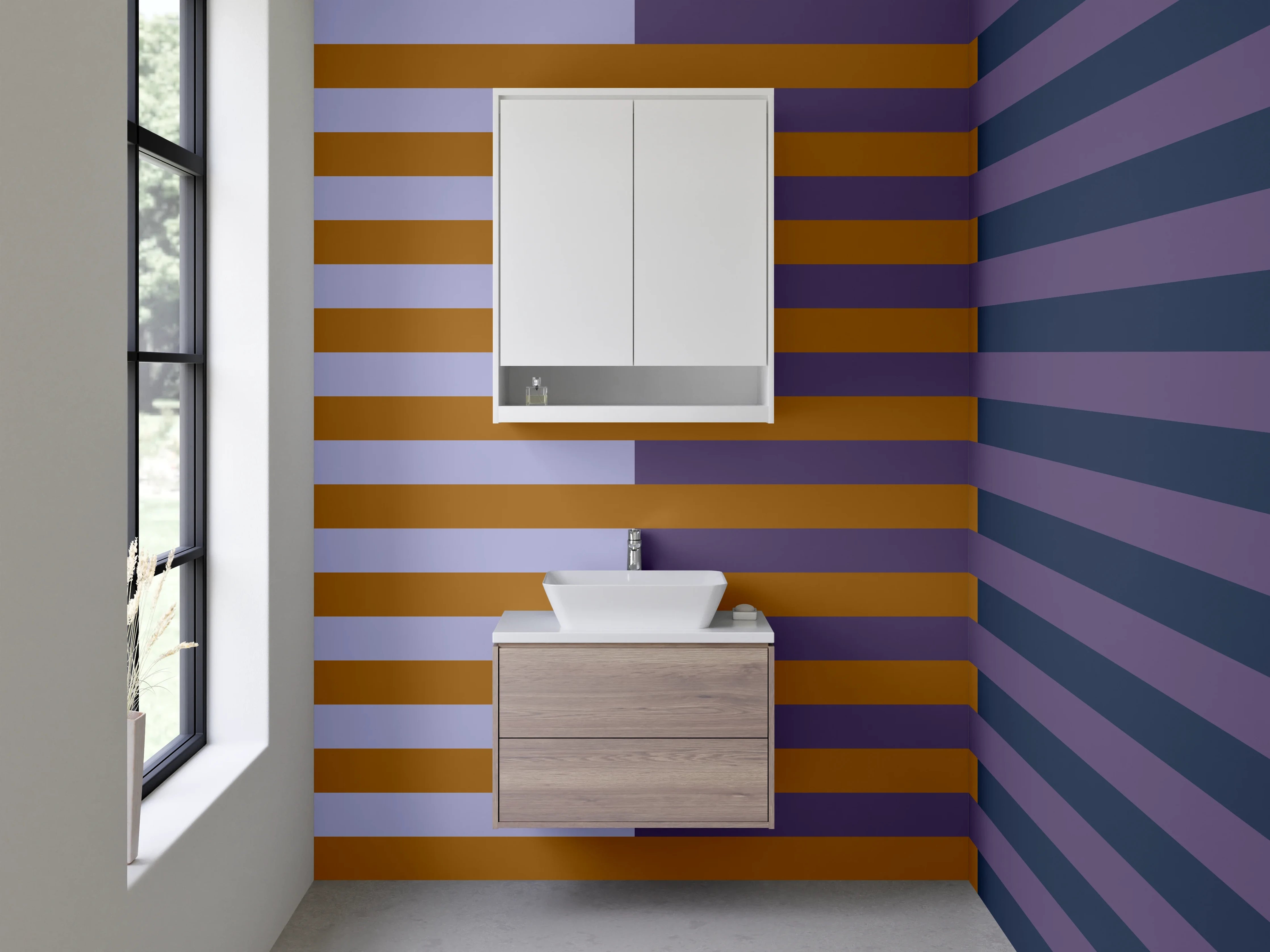 Waschbecken-Rückwand - Stripes in Blau, Grau und Braun
