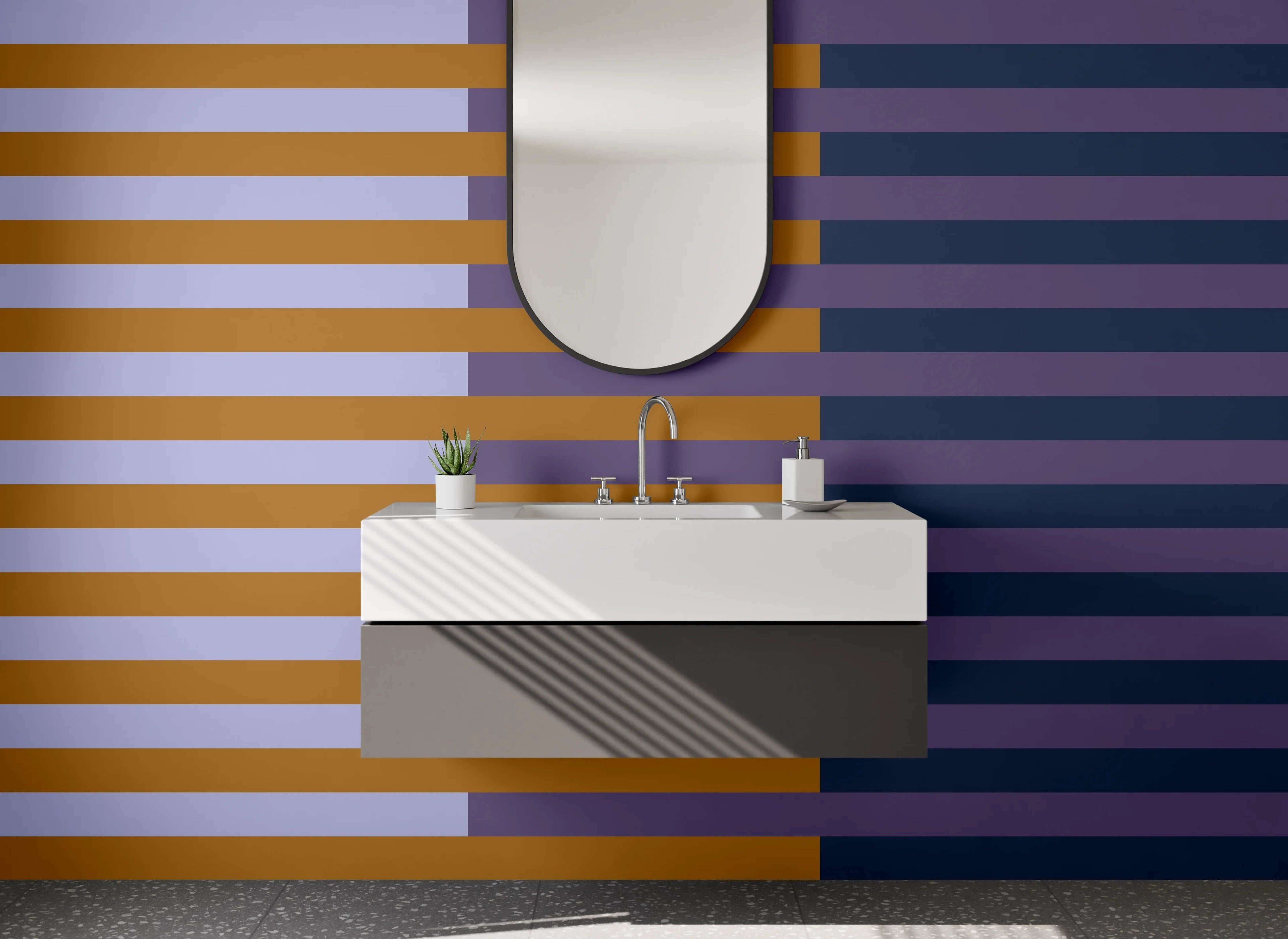 Waschbecken-Rückwand - Stripes in Blau, Grau und Braun
