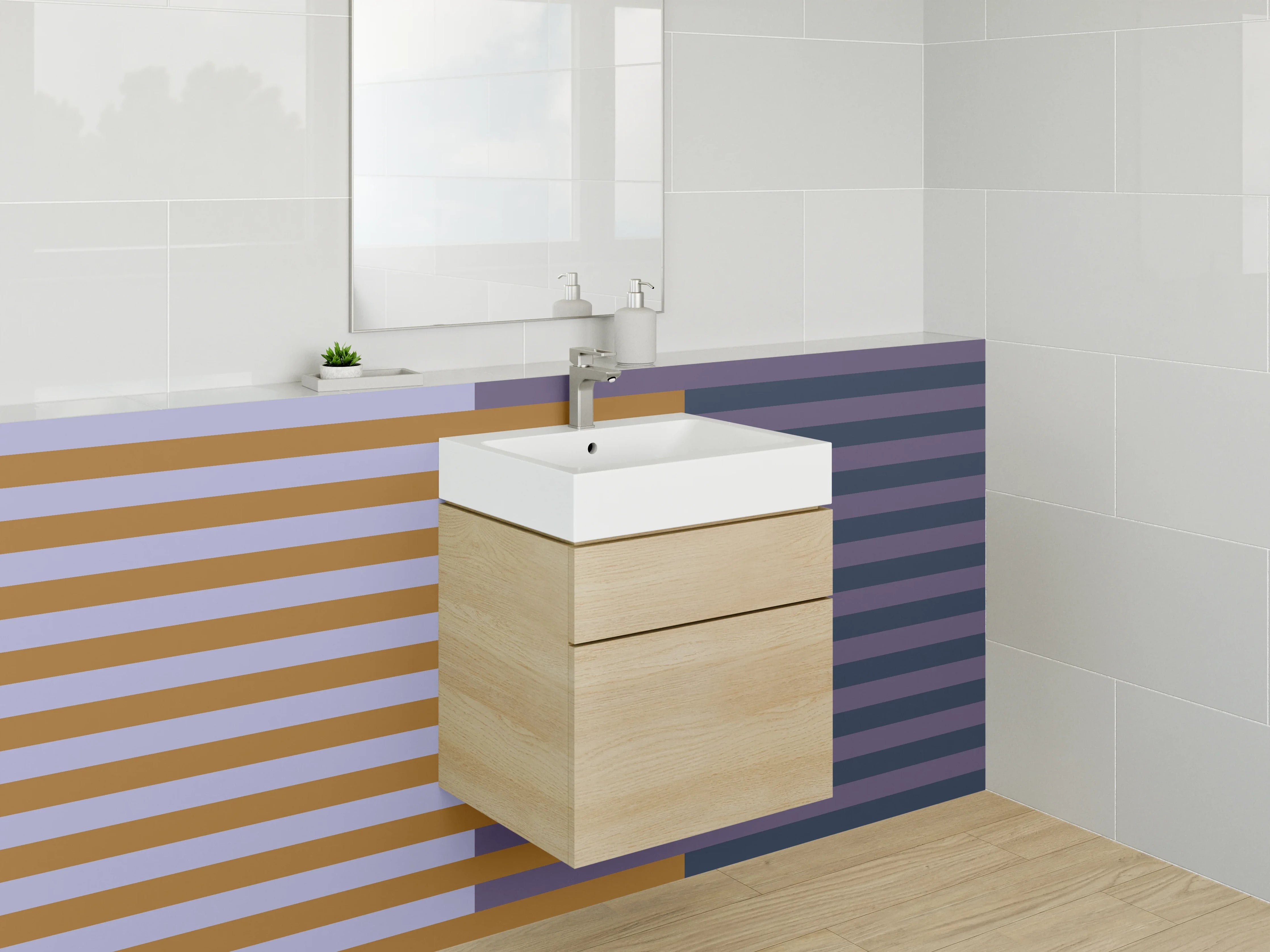 Waschbecken-Rückwand - Stripes in Blau, Grau und Braun
