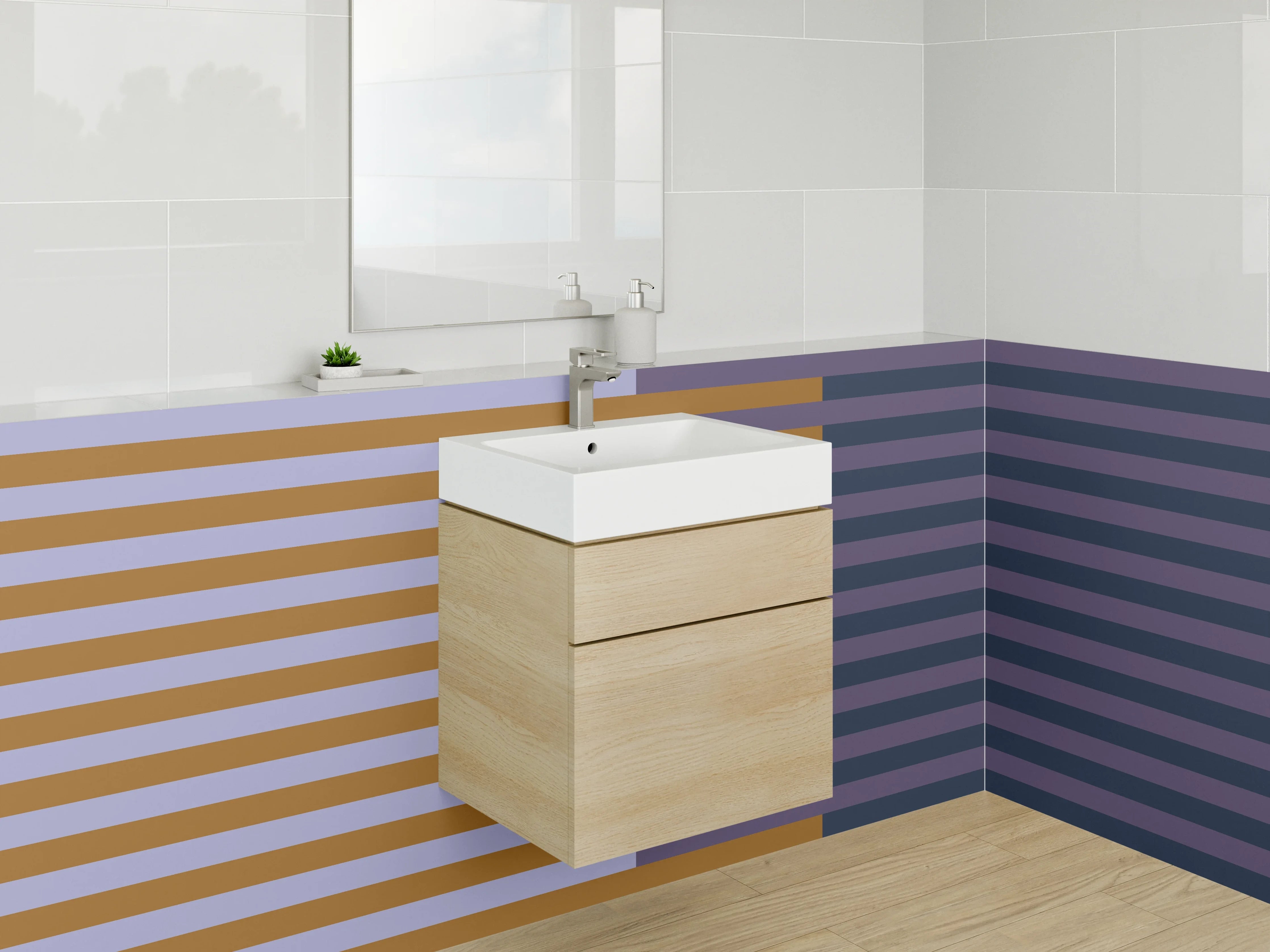 Waschbecken-Rückwand - Stripes in Blau, Grau und Braun