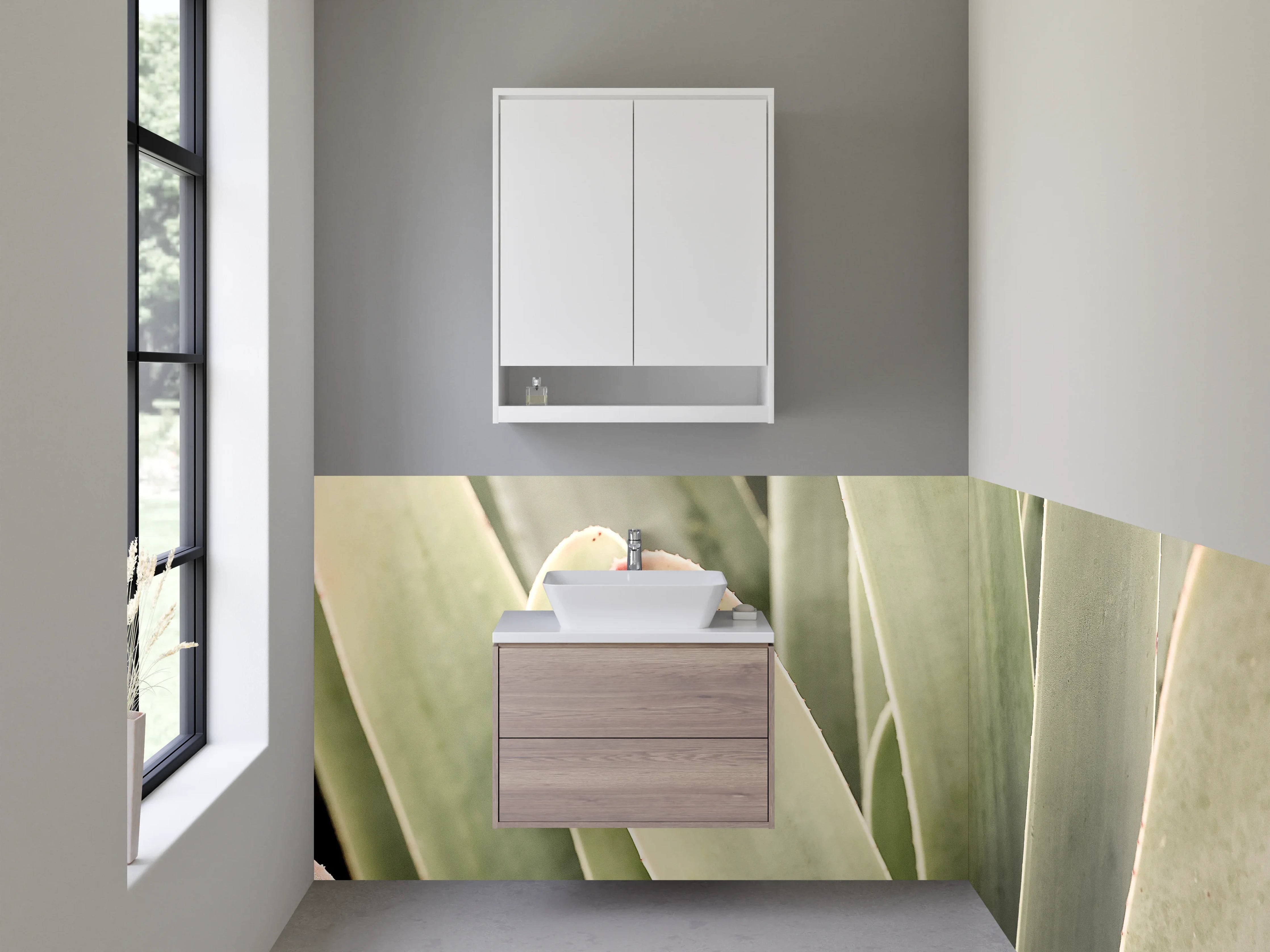 Waschbecken-Rückwand - Sukkulenten Nahaufnahme Grün Beige