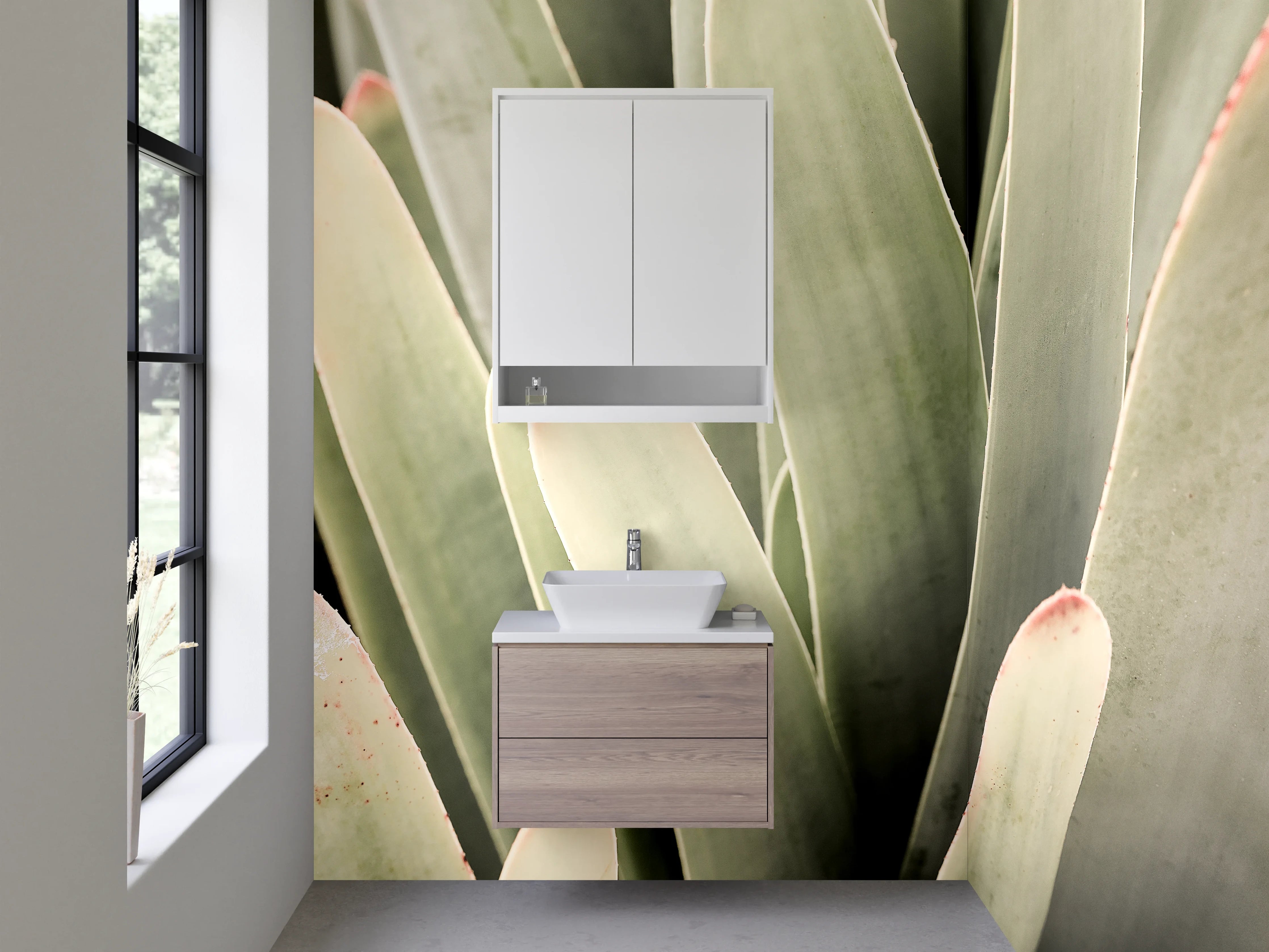 Waschbecken-Rückwand - Sukkulenten Nahaufnahme Grün Beige