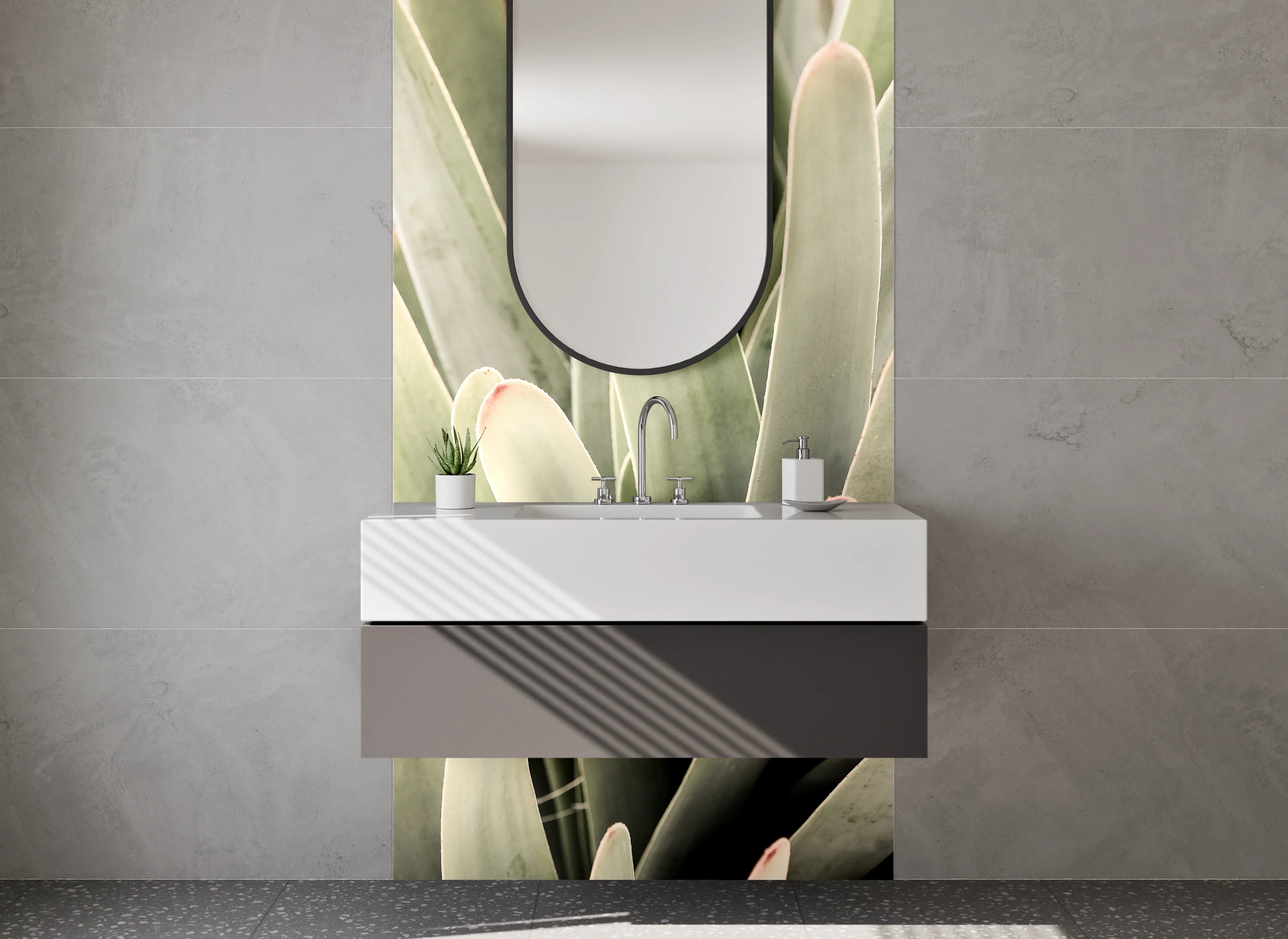 Waschbecken-Rückwand - Sukkulenten Nahaufnahme Grün Beige