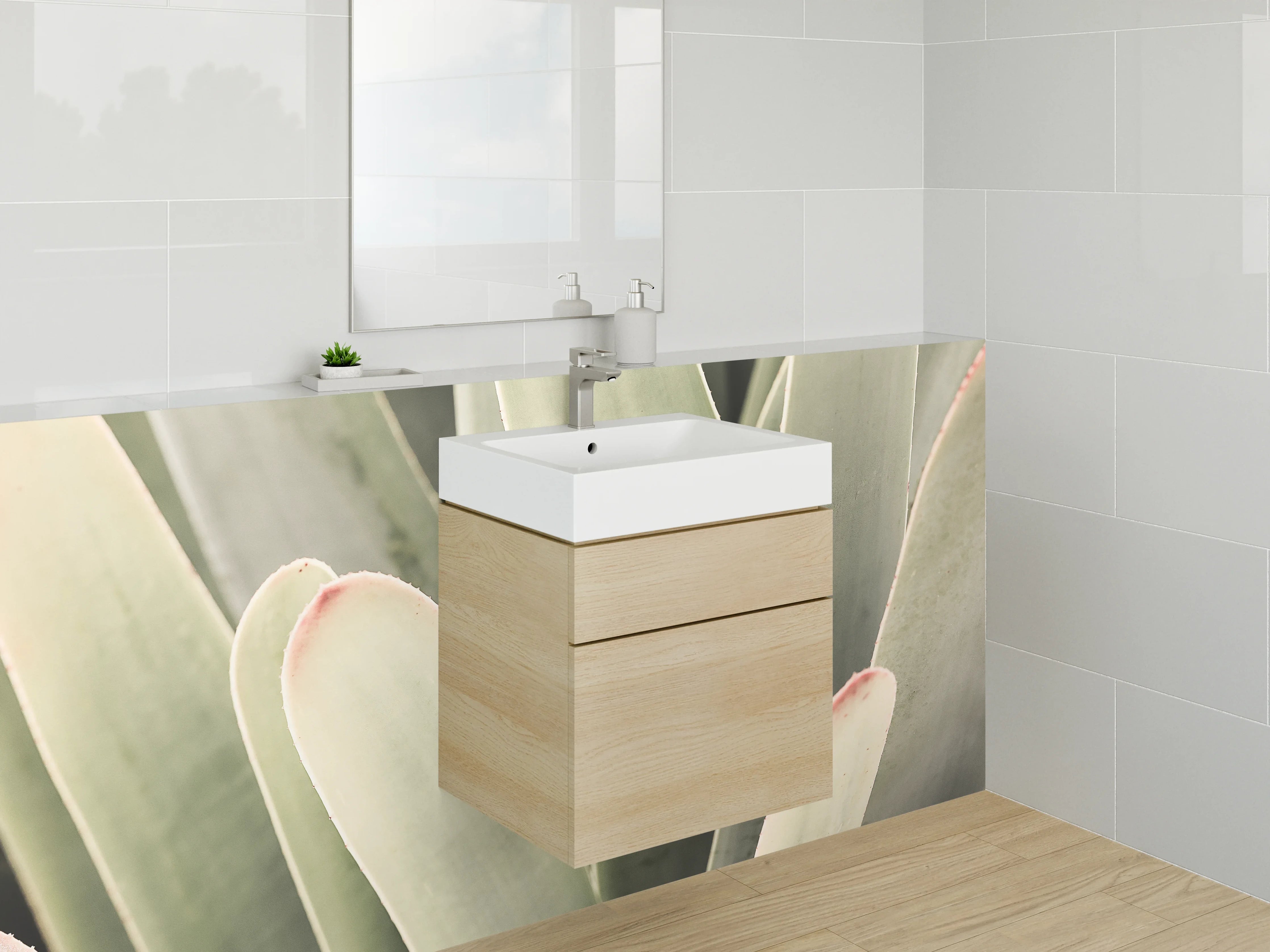 Waschbecken-Rückwand - Sukkulenten Nahaufnahme Grün Beige