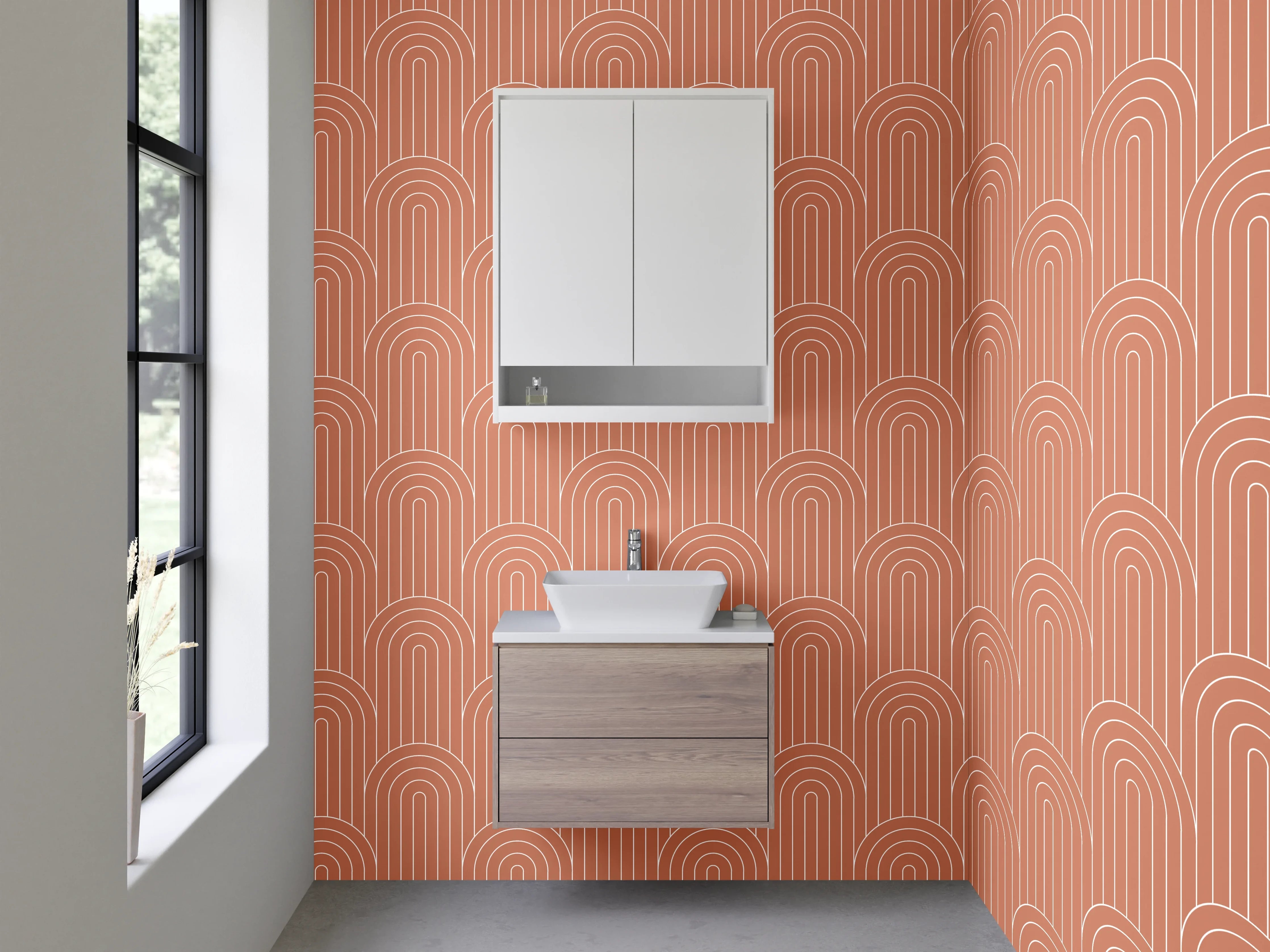 Waschbecken-Rückwand - Terrakotta Retro Muster Geometrisch