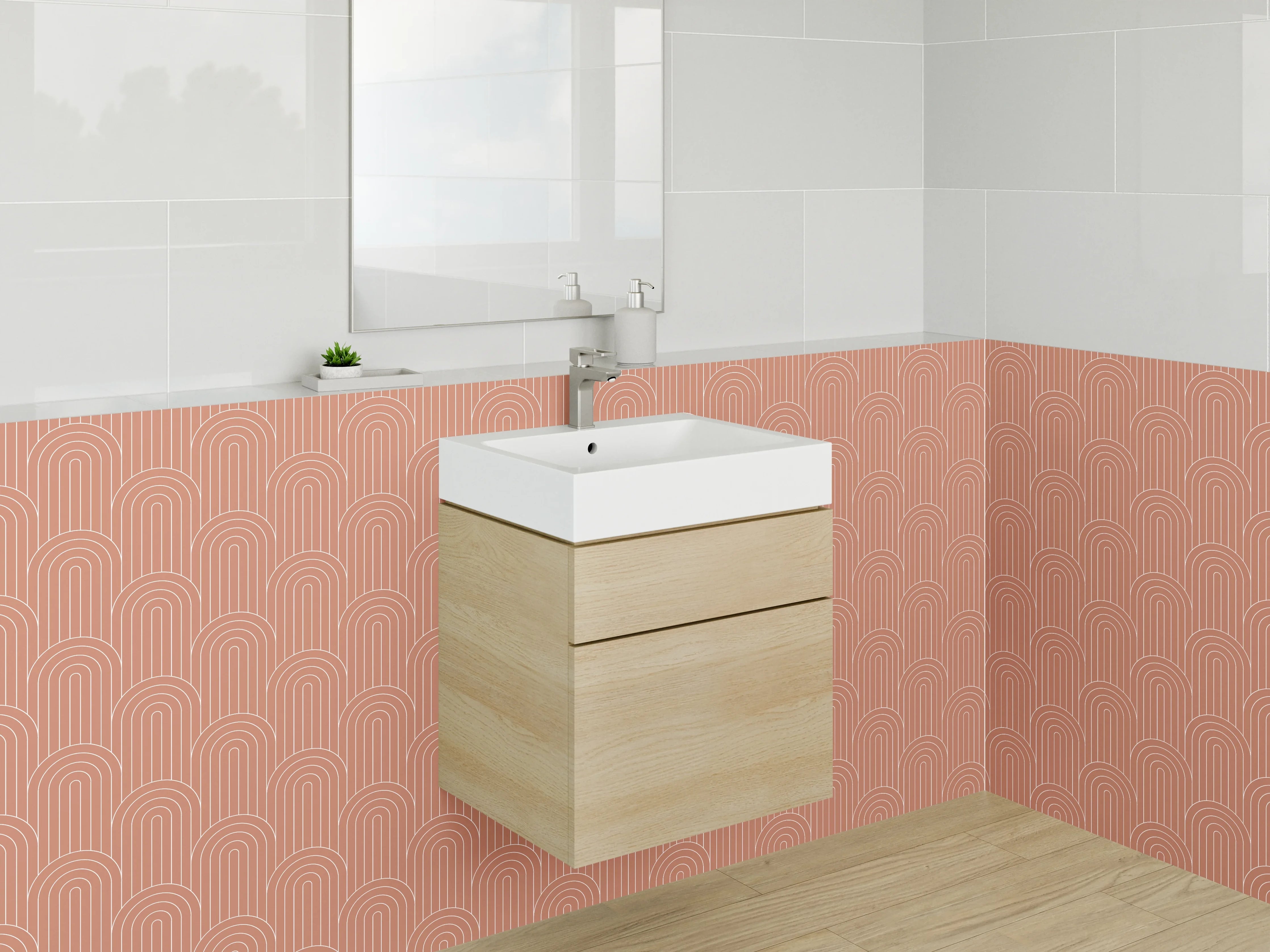 Waschbecken-Rückwand - Terrakotta Retro Muster Geometrisch