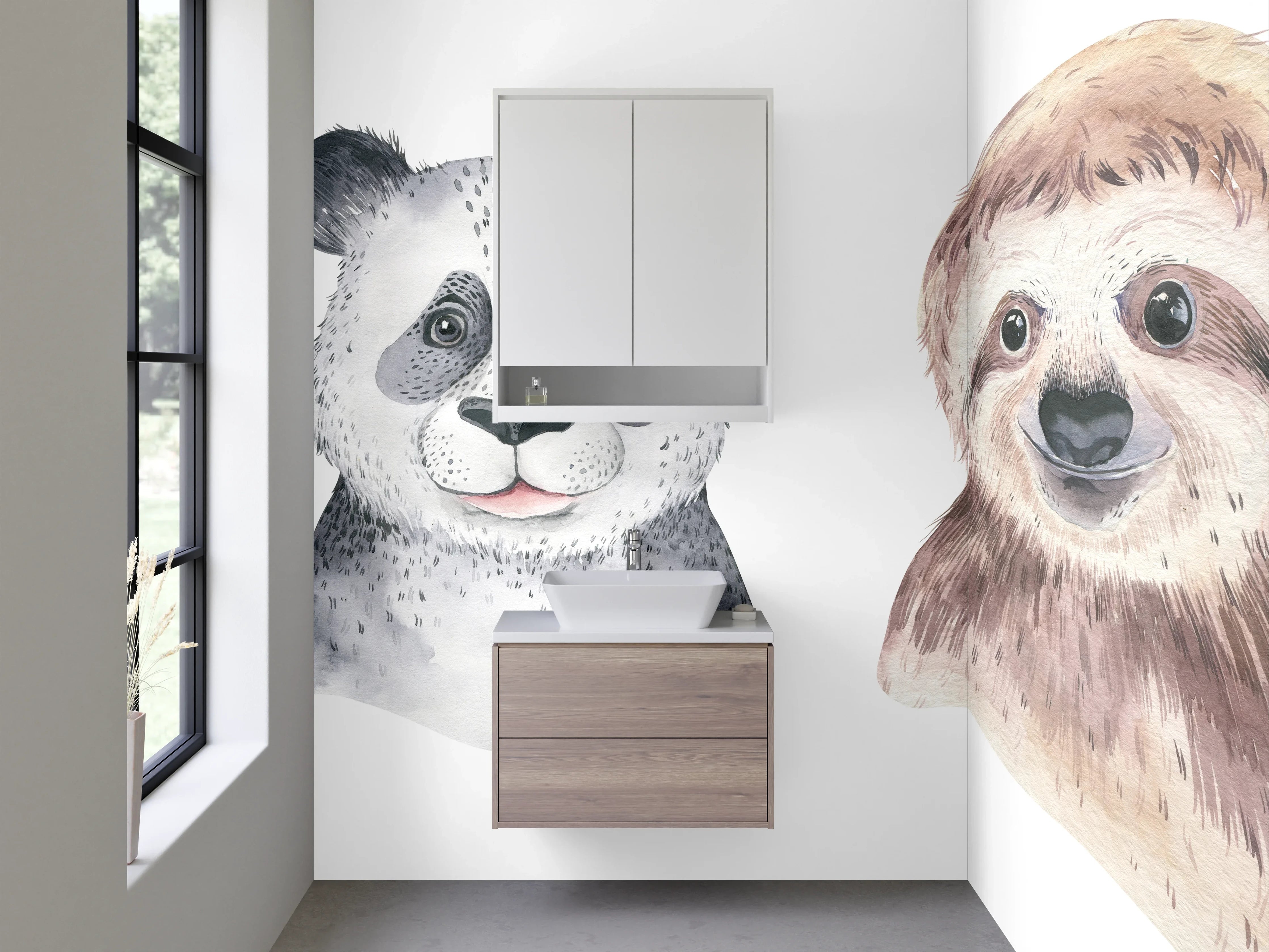 Waschbecken-Rückwand - Tierische Aquarellköpfe auf Weiß