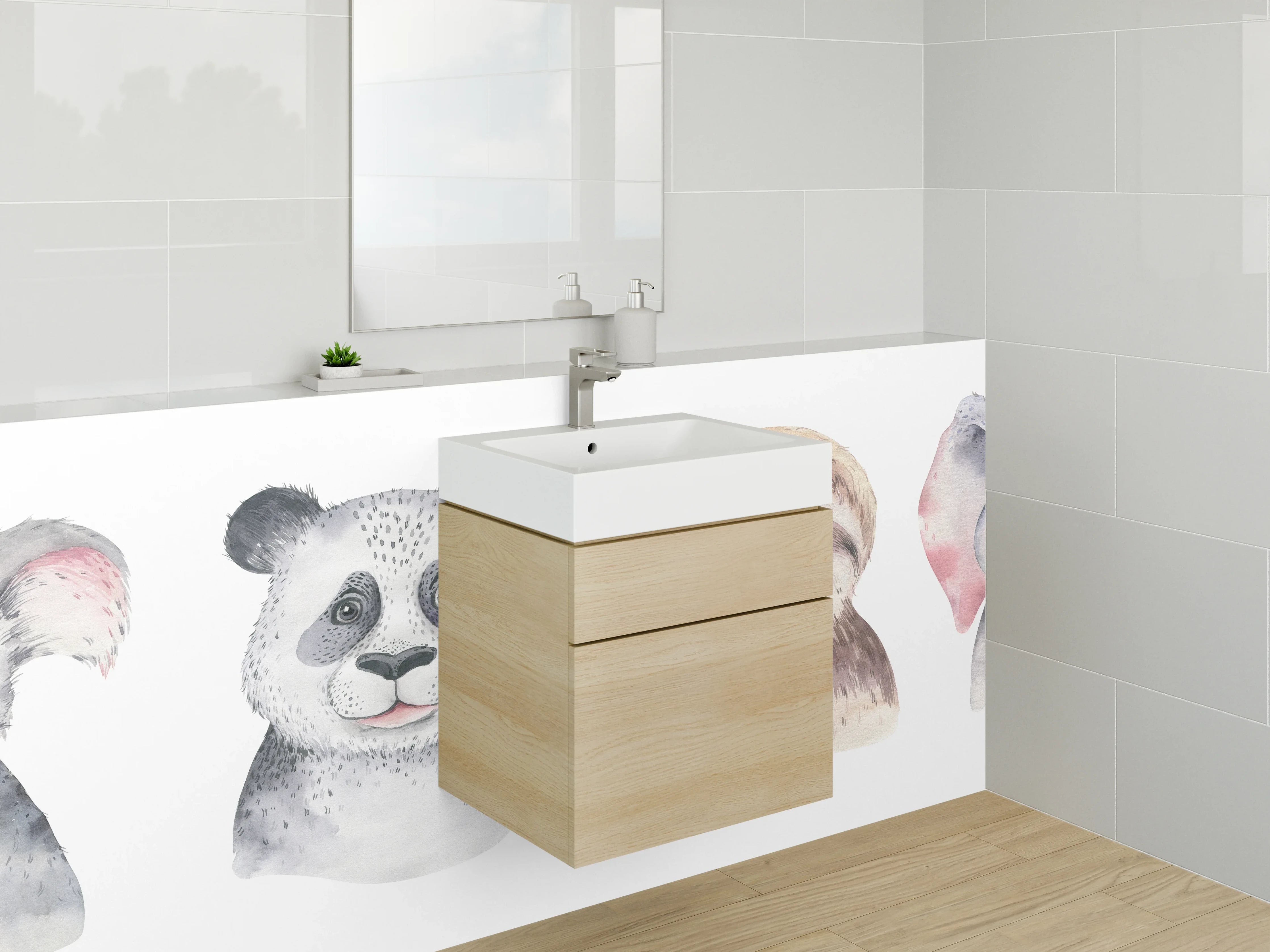 Waschbecken-Rückwand - Tierische Aquarellköpfe auf Weiß