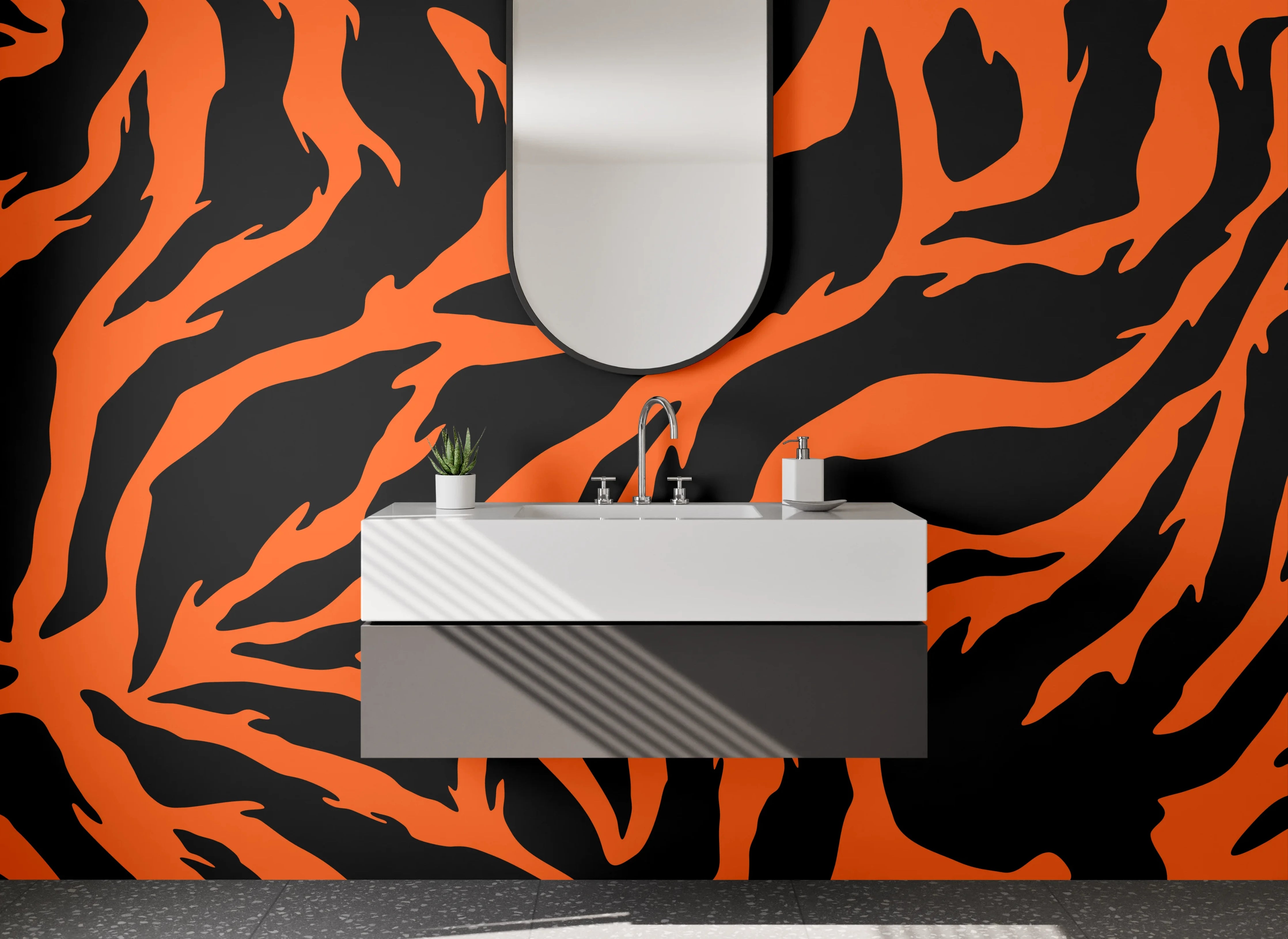 Waschbecken-Rückwand - Tiger Muster Orange Schwarz Design
