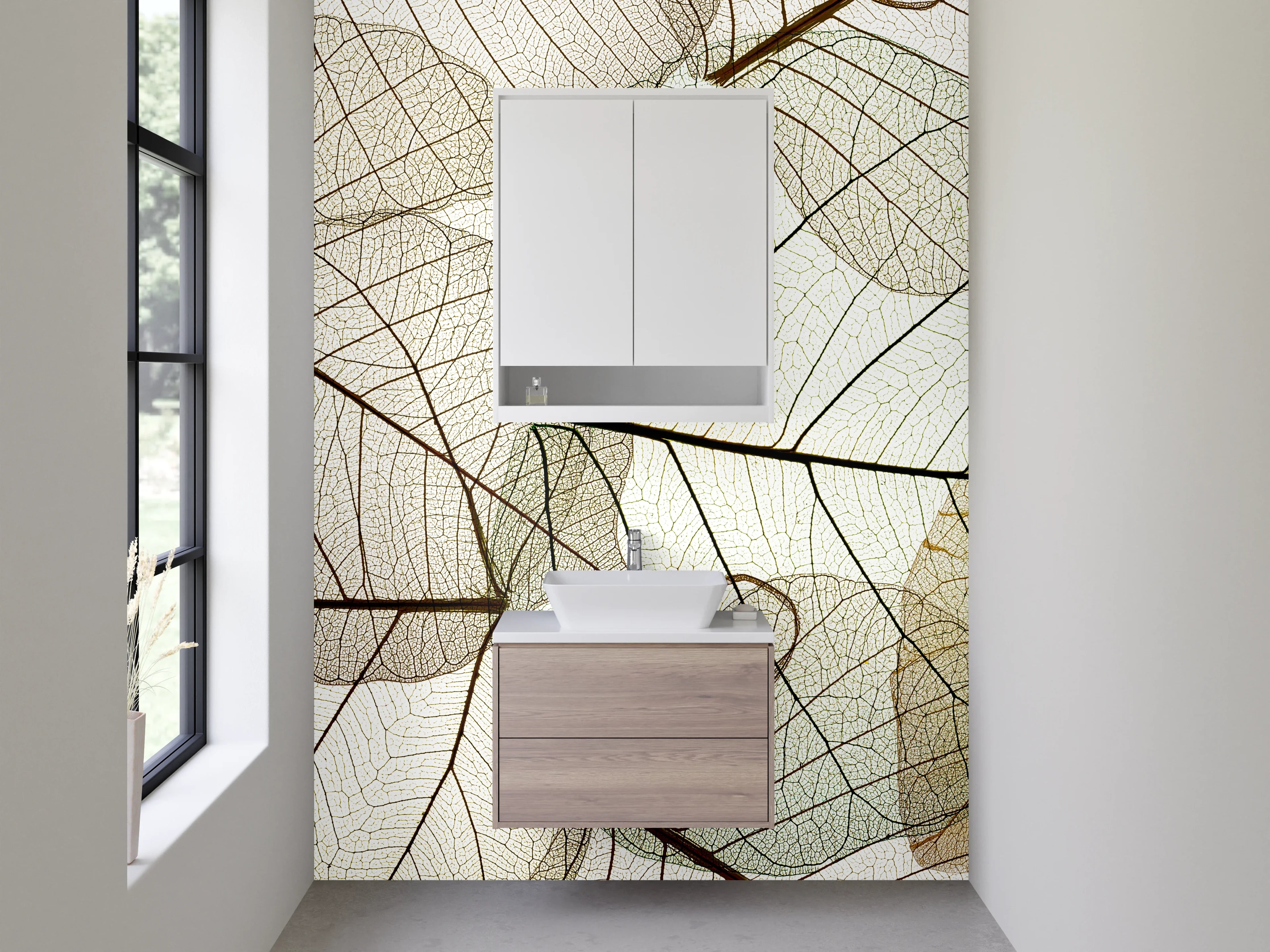 Waschbecken-Rückwand - Transparente Blätter – Natur Lineart Design