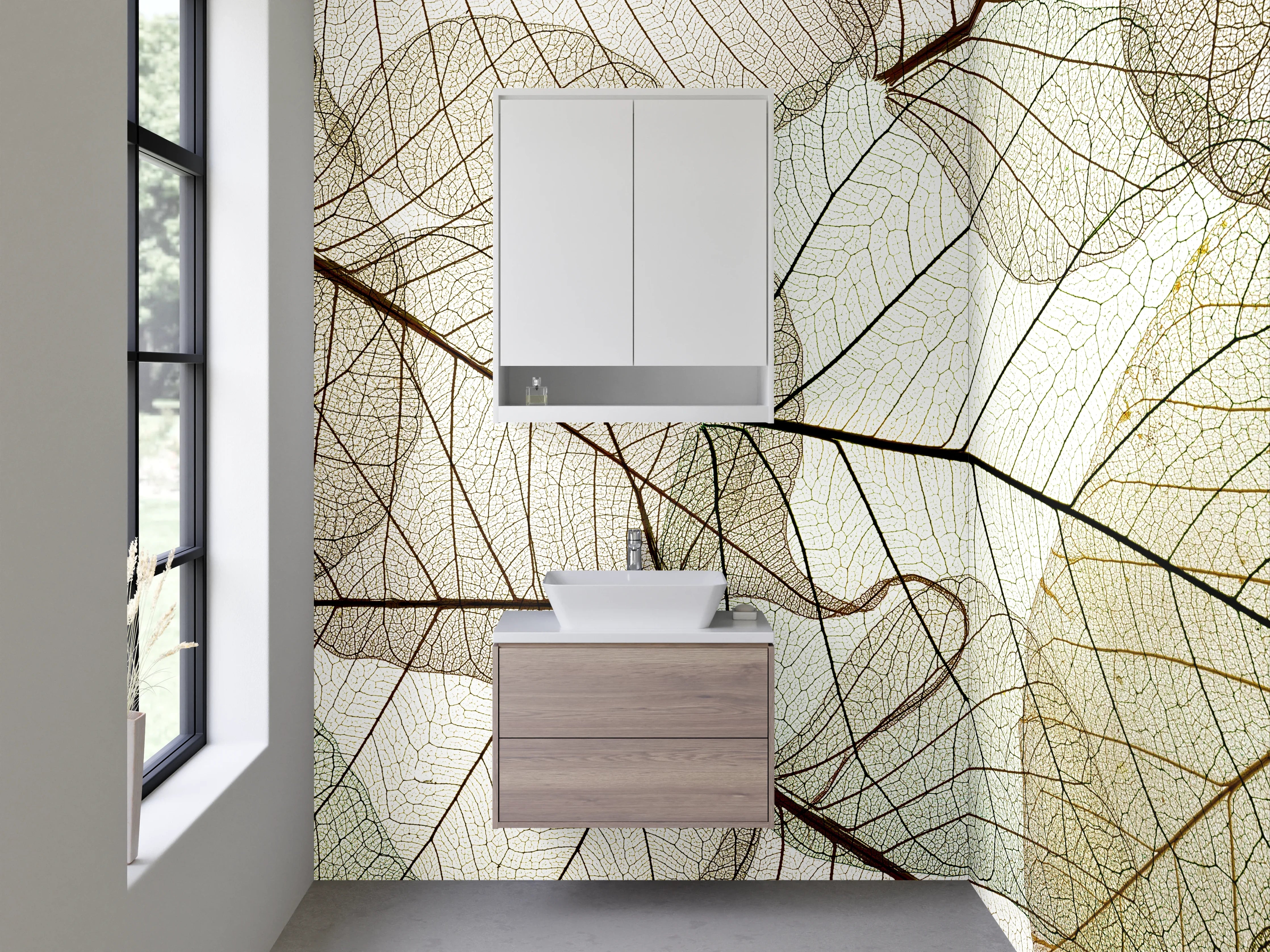 Waschbecken-Rückwand - Transparente Blätter – Natur Lineart Design