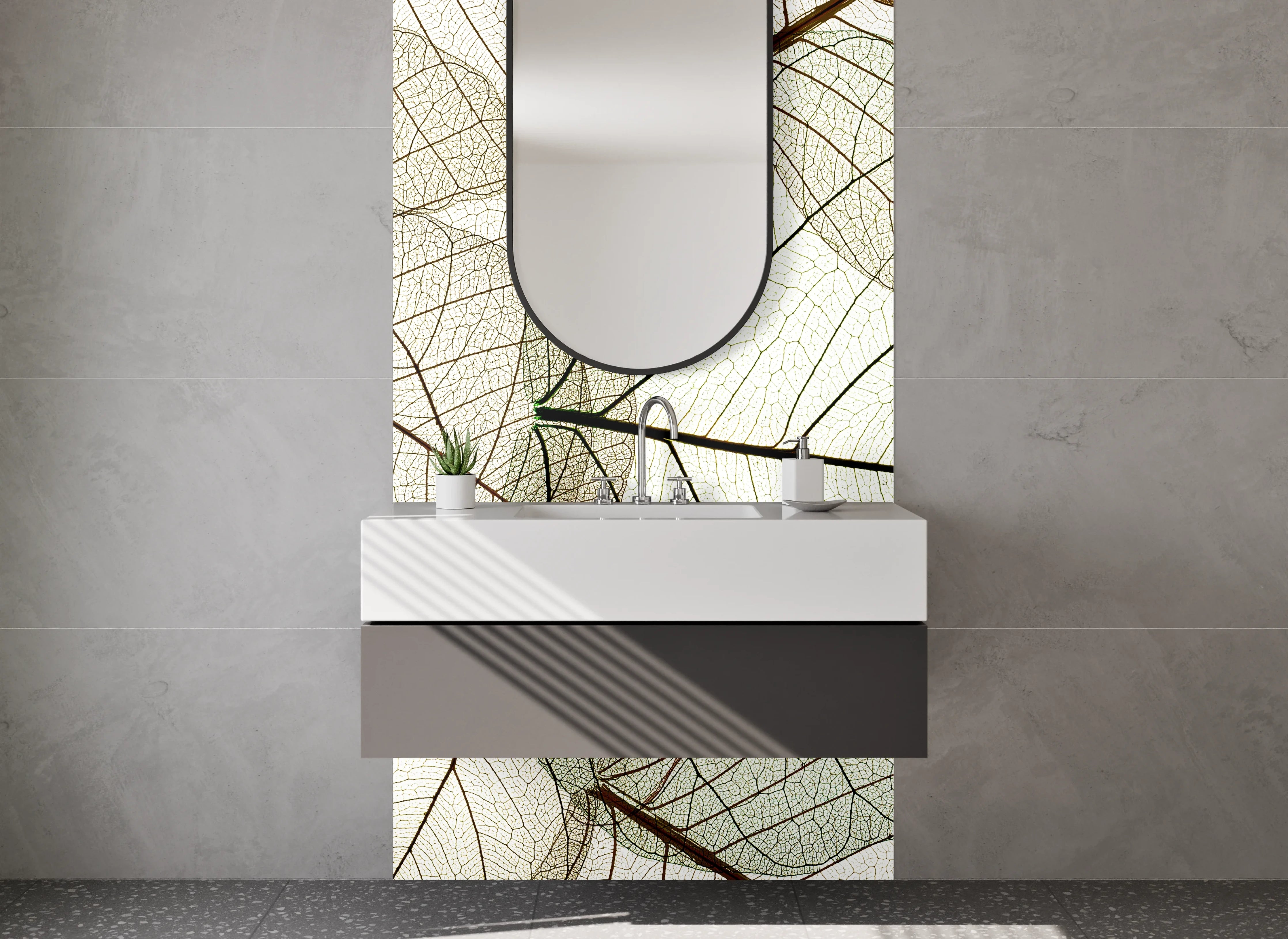 Waschbecken-Rückwand - Transparente Blätter – Natur Lineart Design
