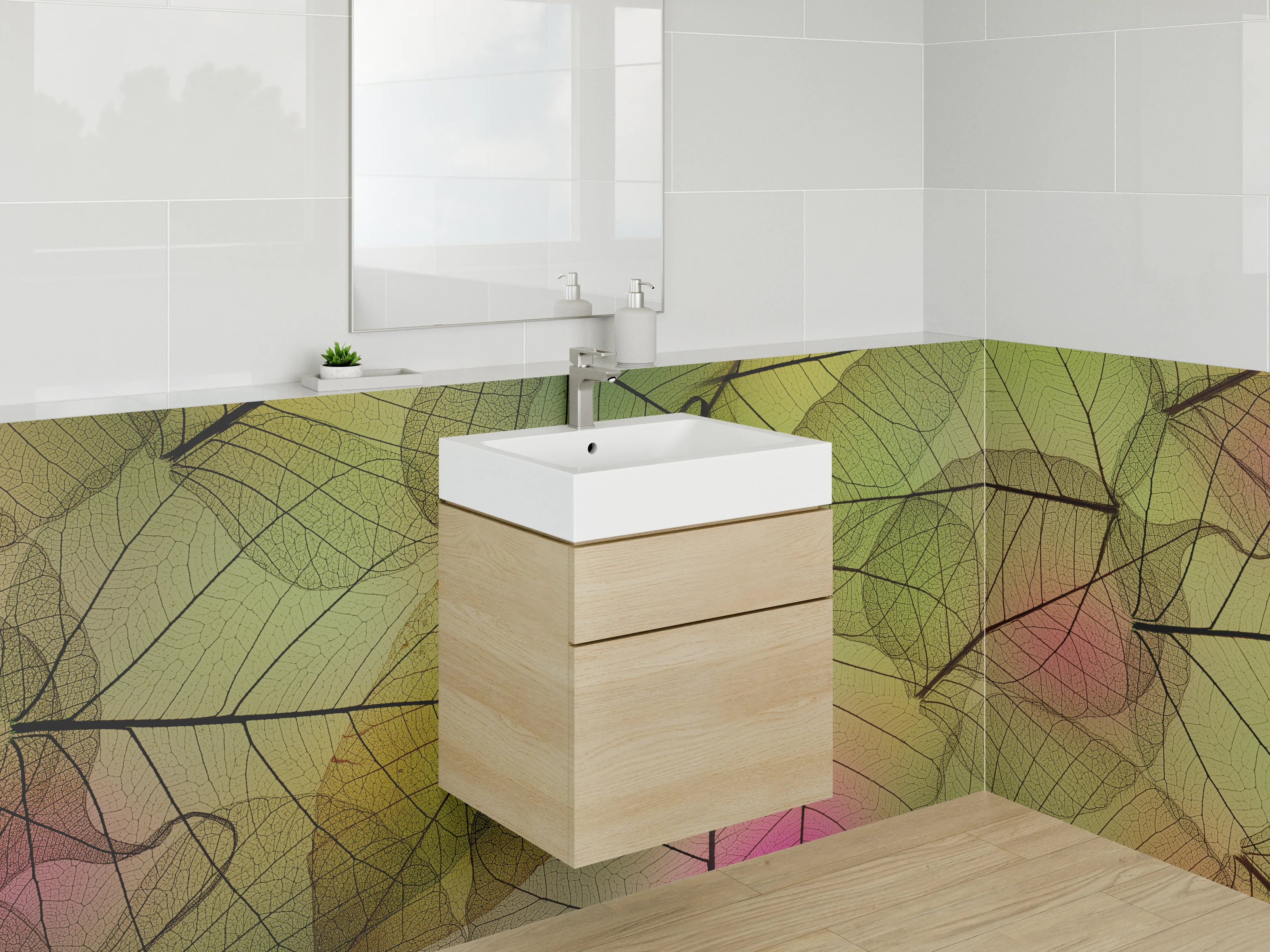 Waschbecken-Rückwand - Transparente Blätter abstrakt Natur