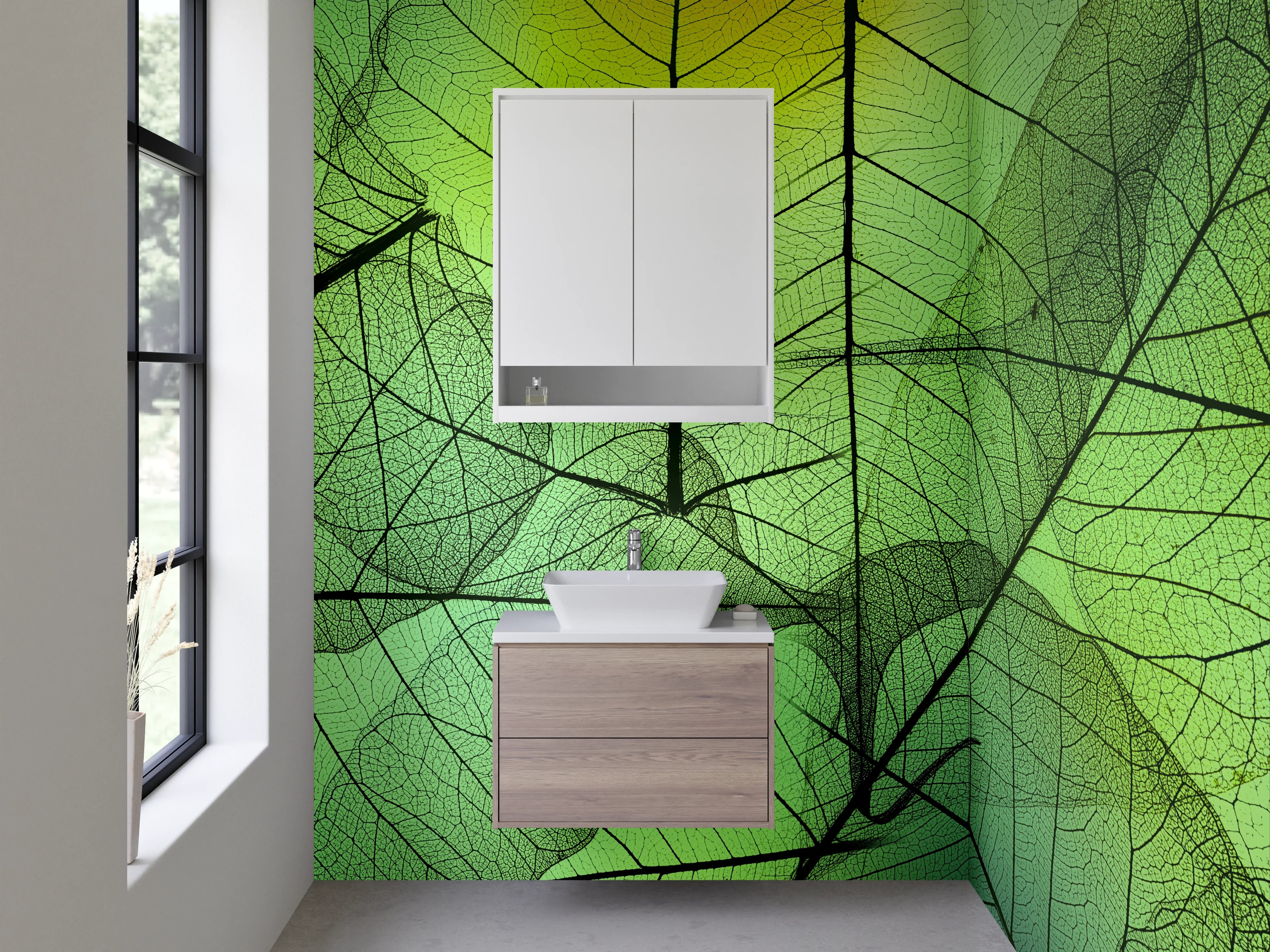 Waschbecken-Rückwand - Transparente Blätter grün – Natur-Design