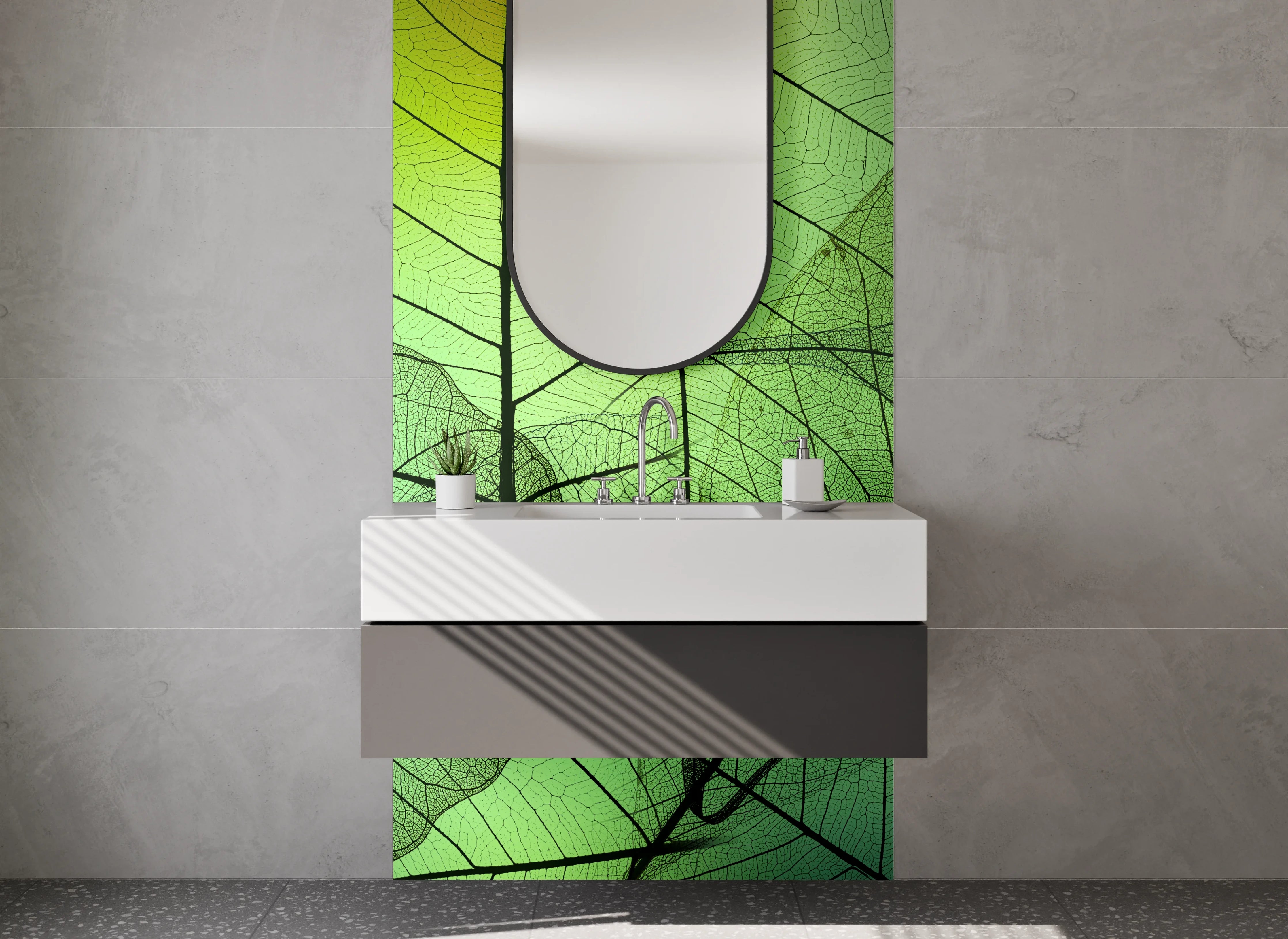 Waschbecken-Rückwand - Transparente Blätter grün – Natur-Design