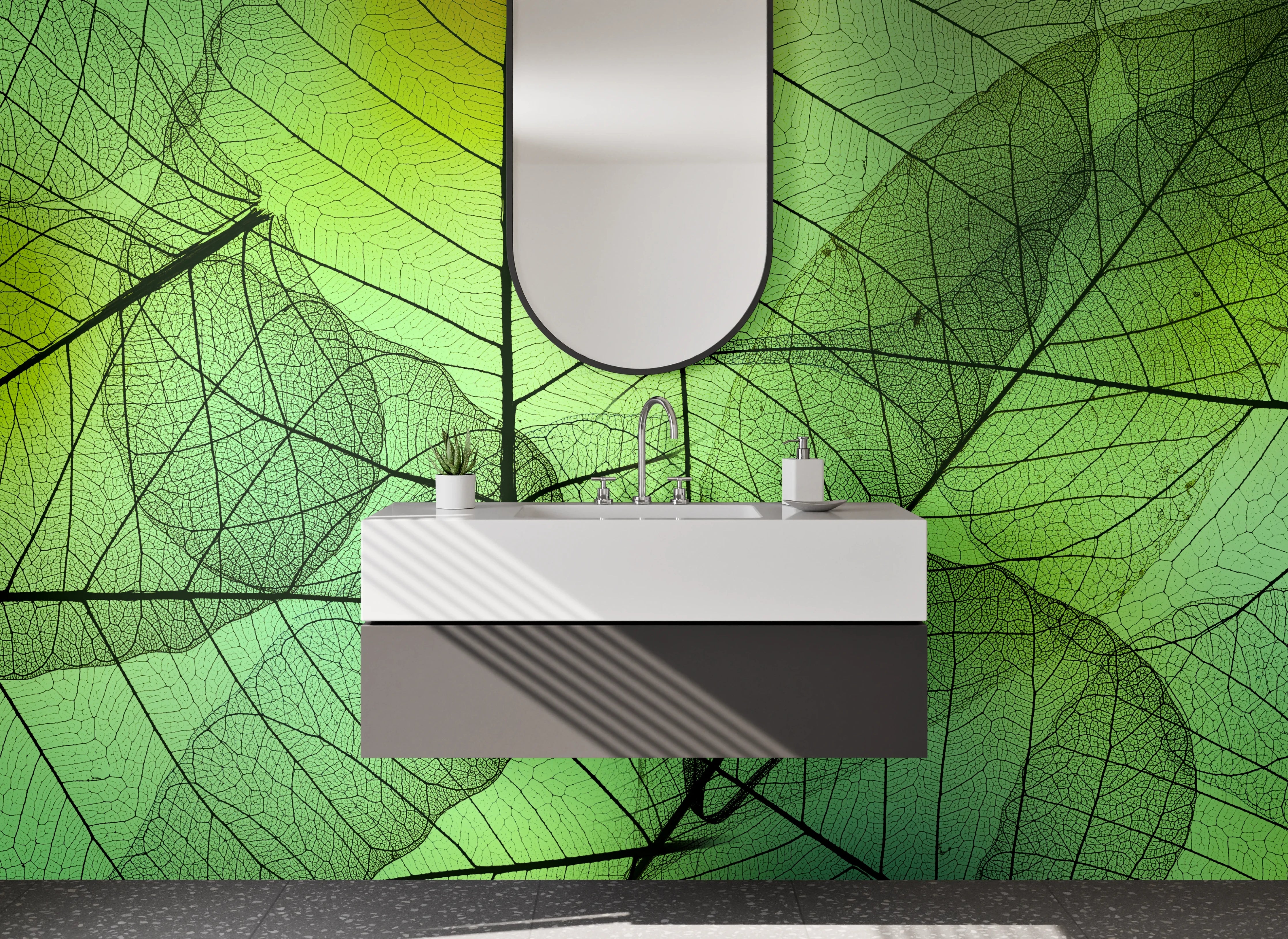 Waschbecken-Rückwand - Transparente Blätter grün – Natur-Design
