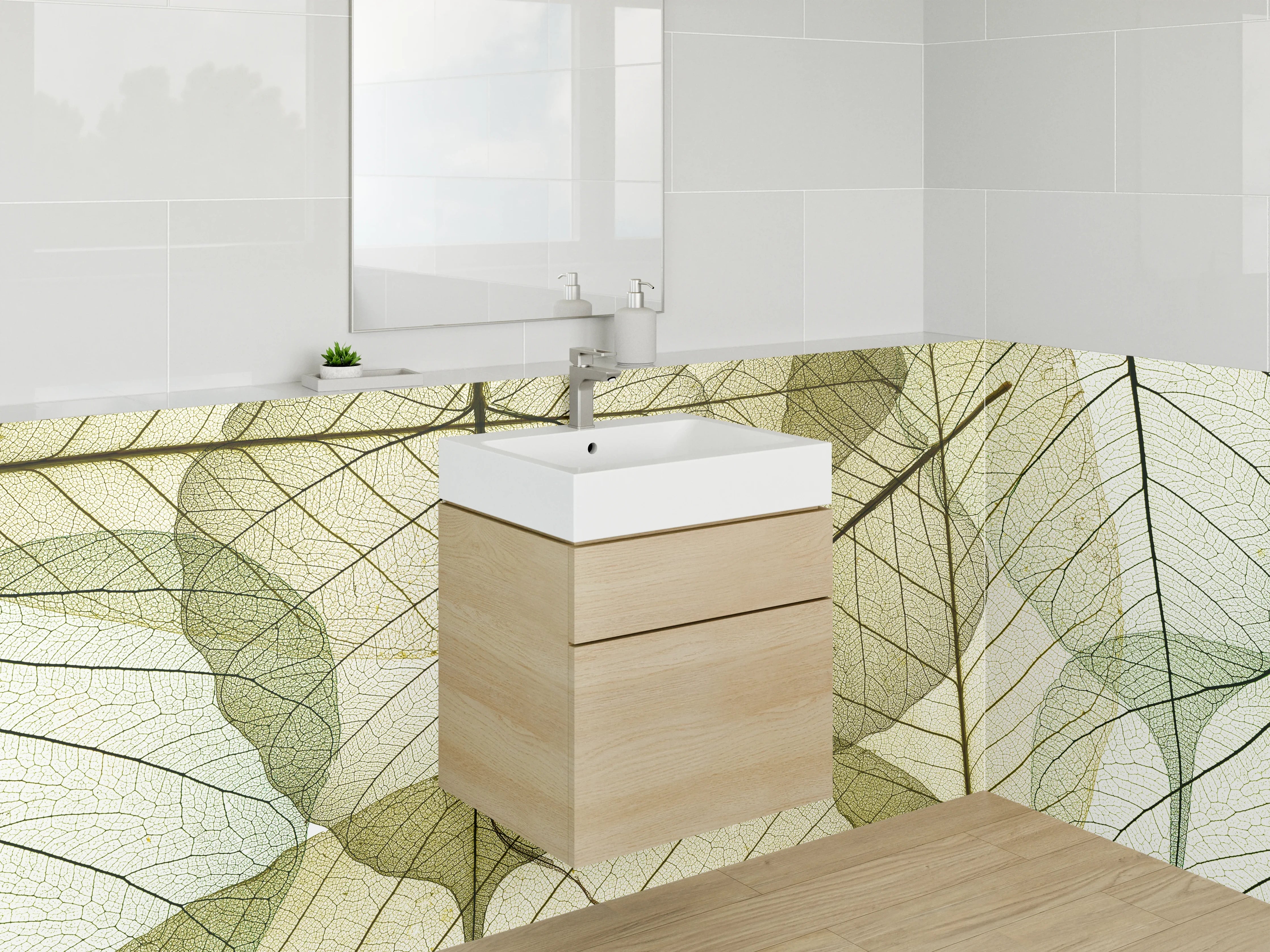 Waschbecken-Rückwand - Transparente Blätterstrukturen Naturmuster