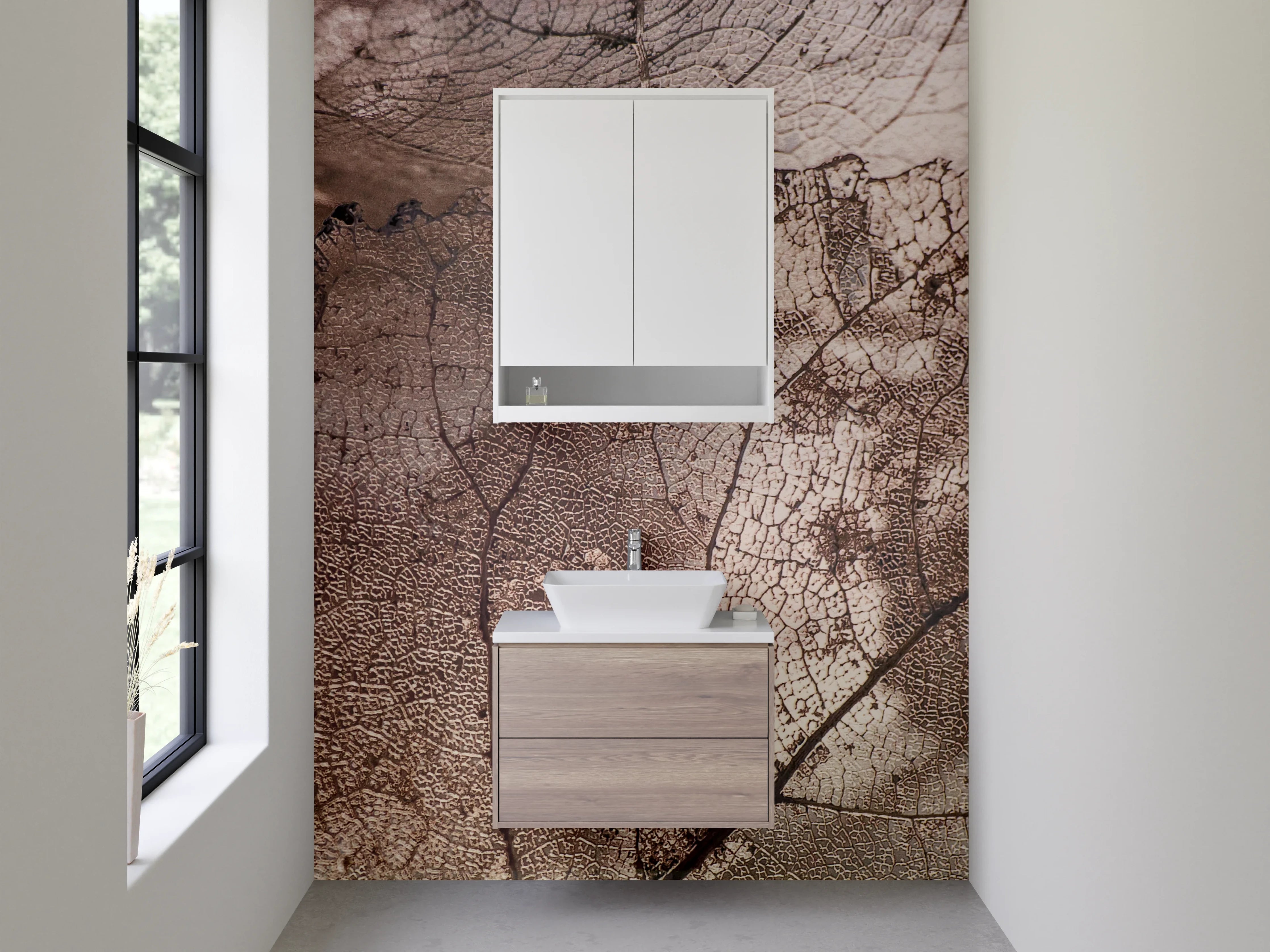 Waschbecken-Rückwand - Transparente Blattstruktur Naturdekor