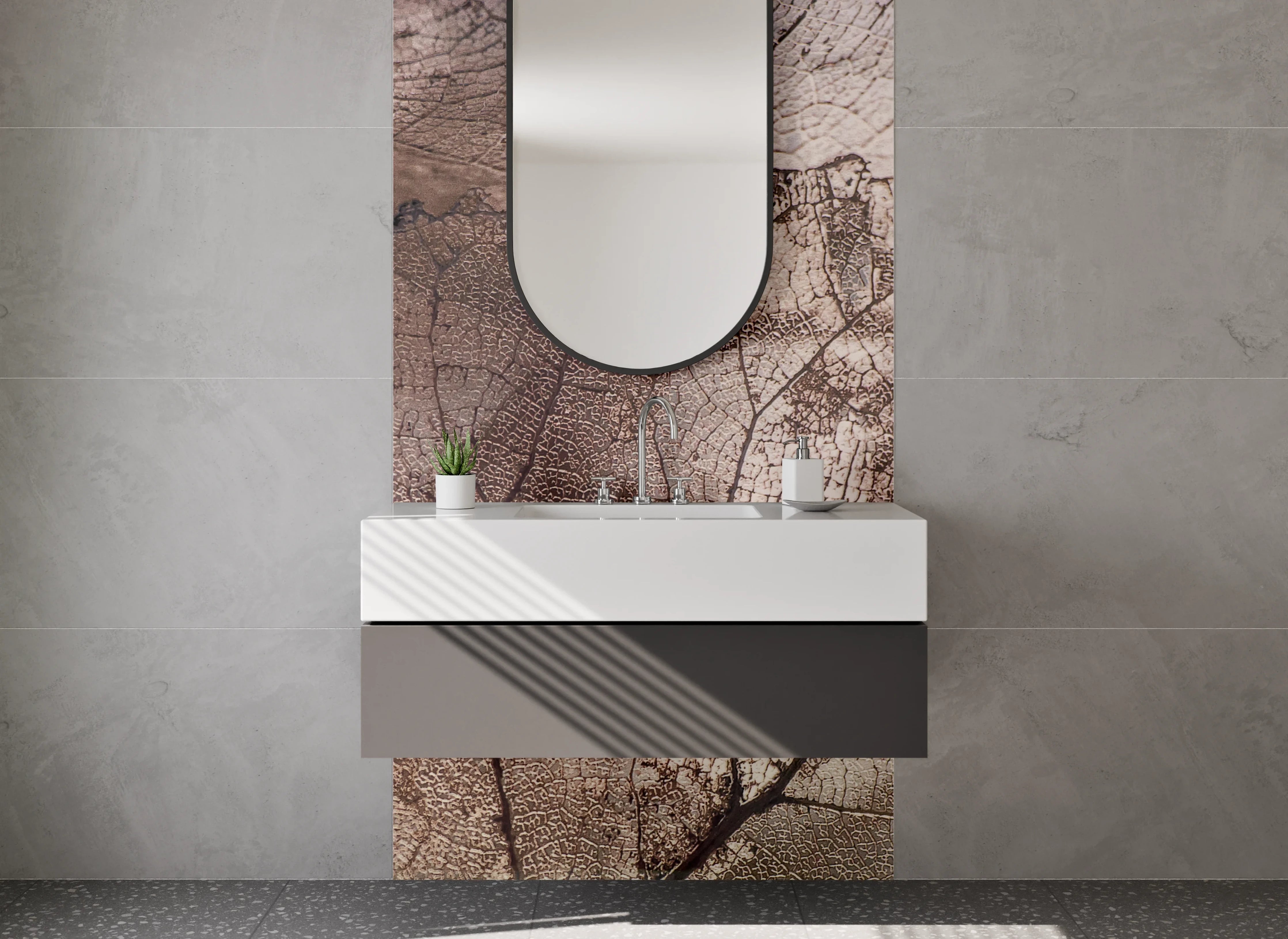 Waschbecken-Rückwand - Transparente Blattstruktur Naturdekor