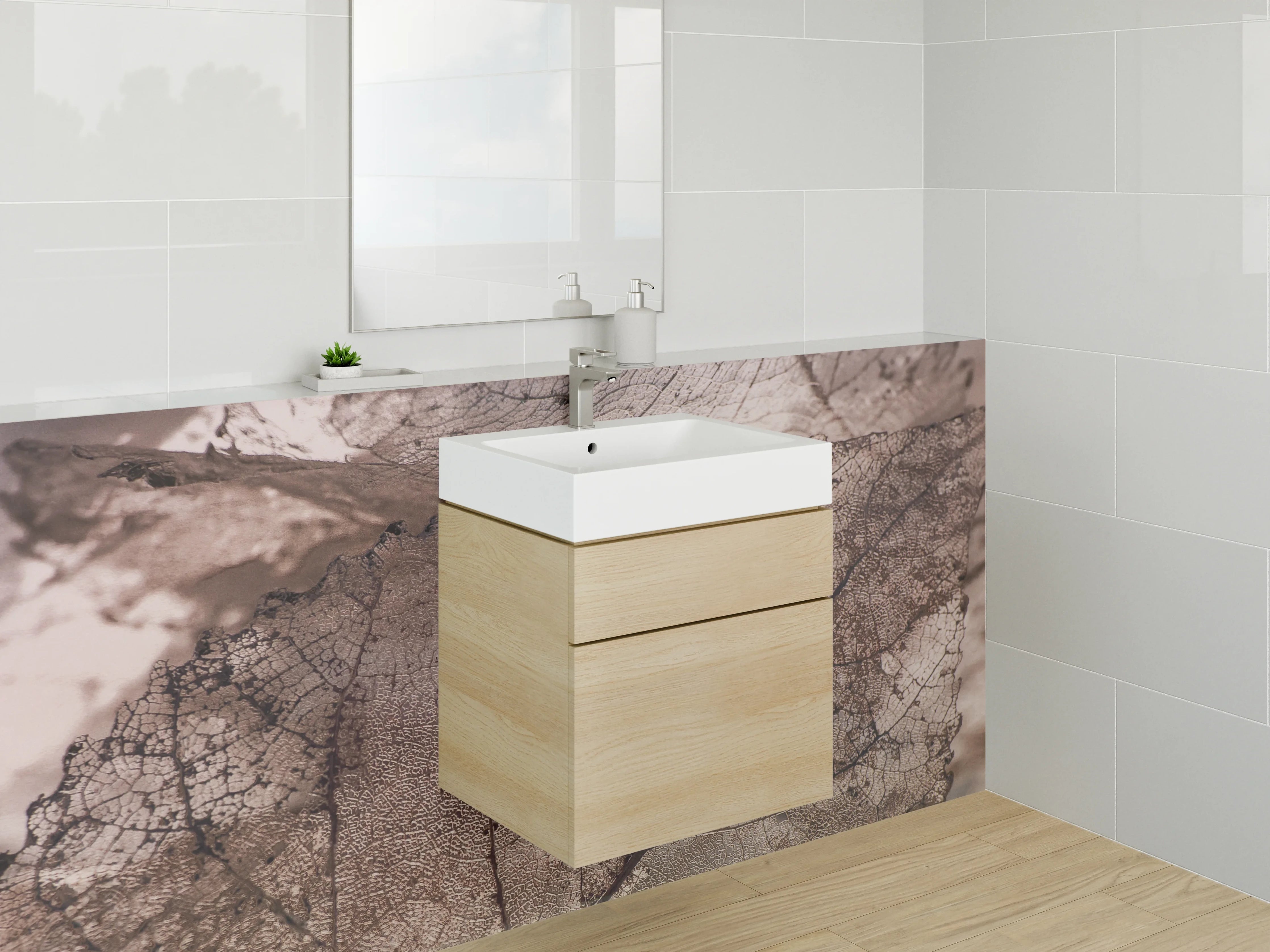 Waschbecken-Rückwand - Transparente Blattstruktur Naturdekor
