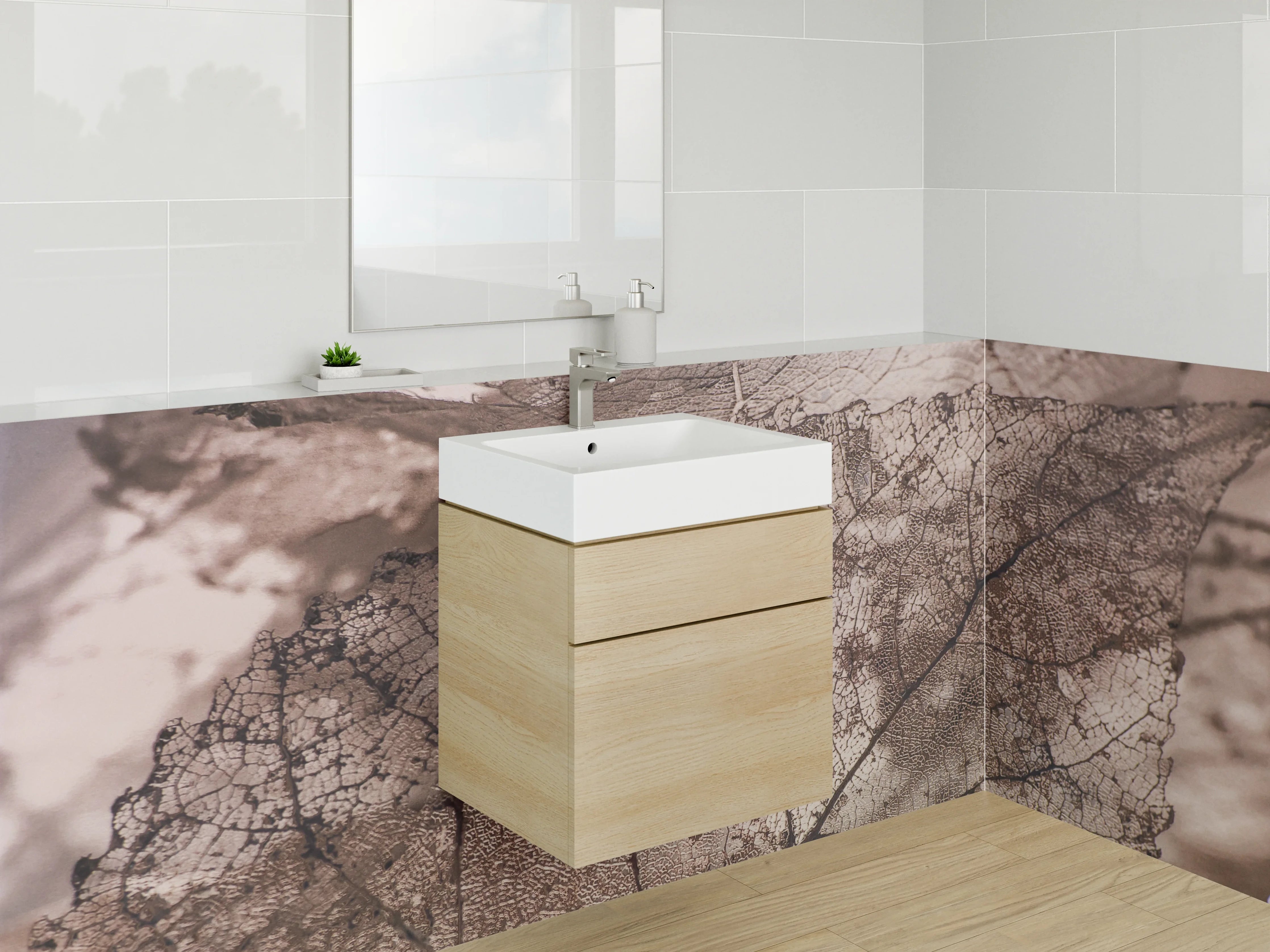 Waschbecken-Rückwand - Transparente Blattstruktur Naturdekor