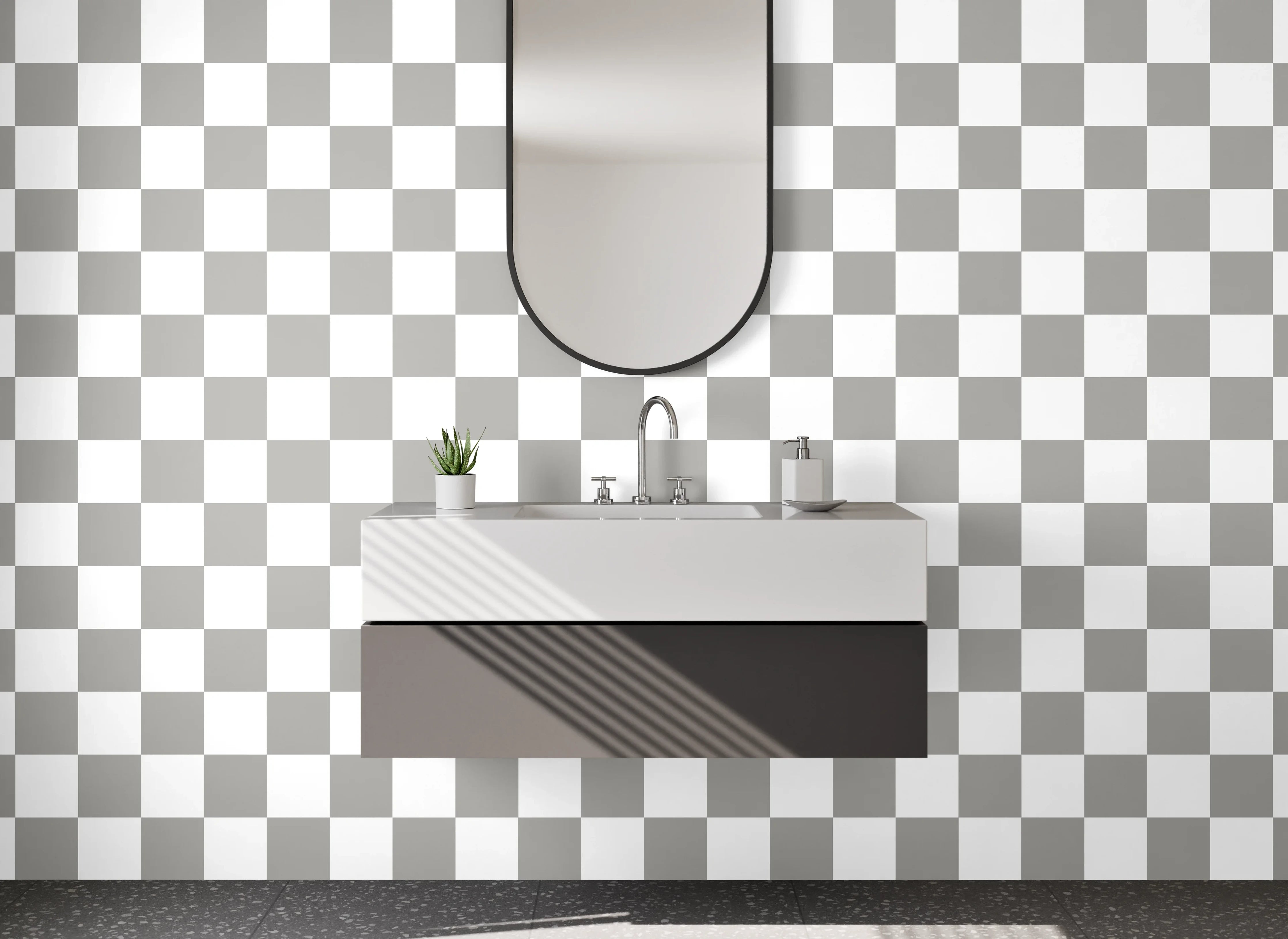 Waschbecken-Rückwand - Transparente Schachbrett-Optik Fliesenmuster