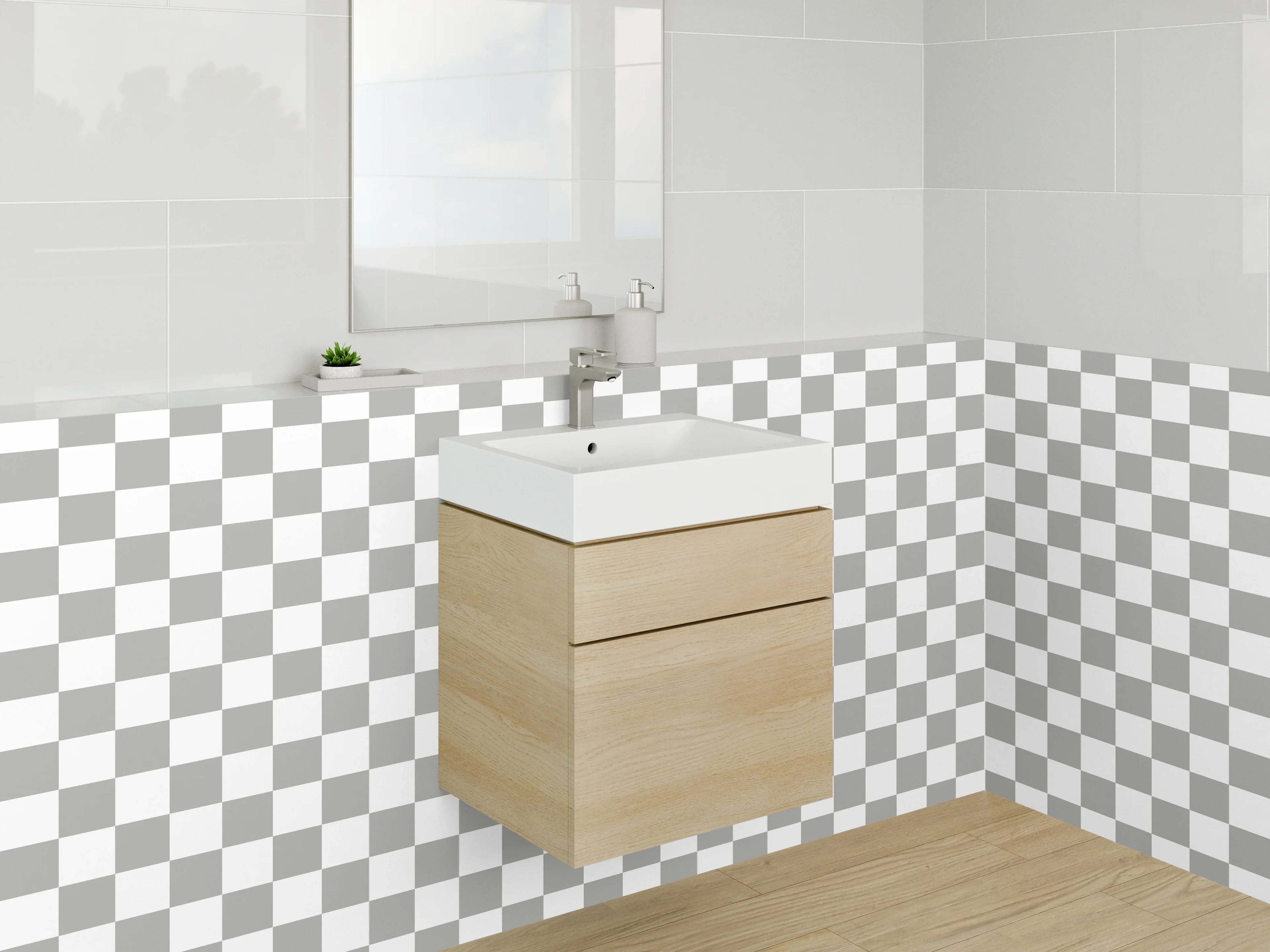 Waschbecken-Rückwand - Transparente Schachbrett-Optik Fliesenmuster