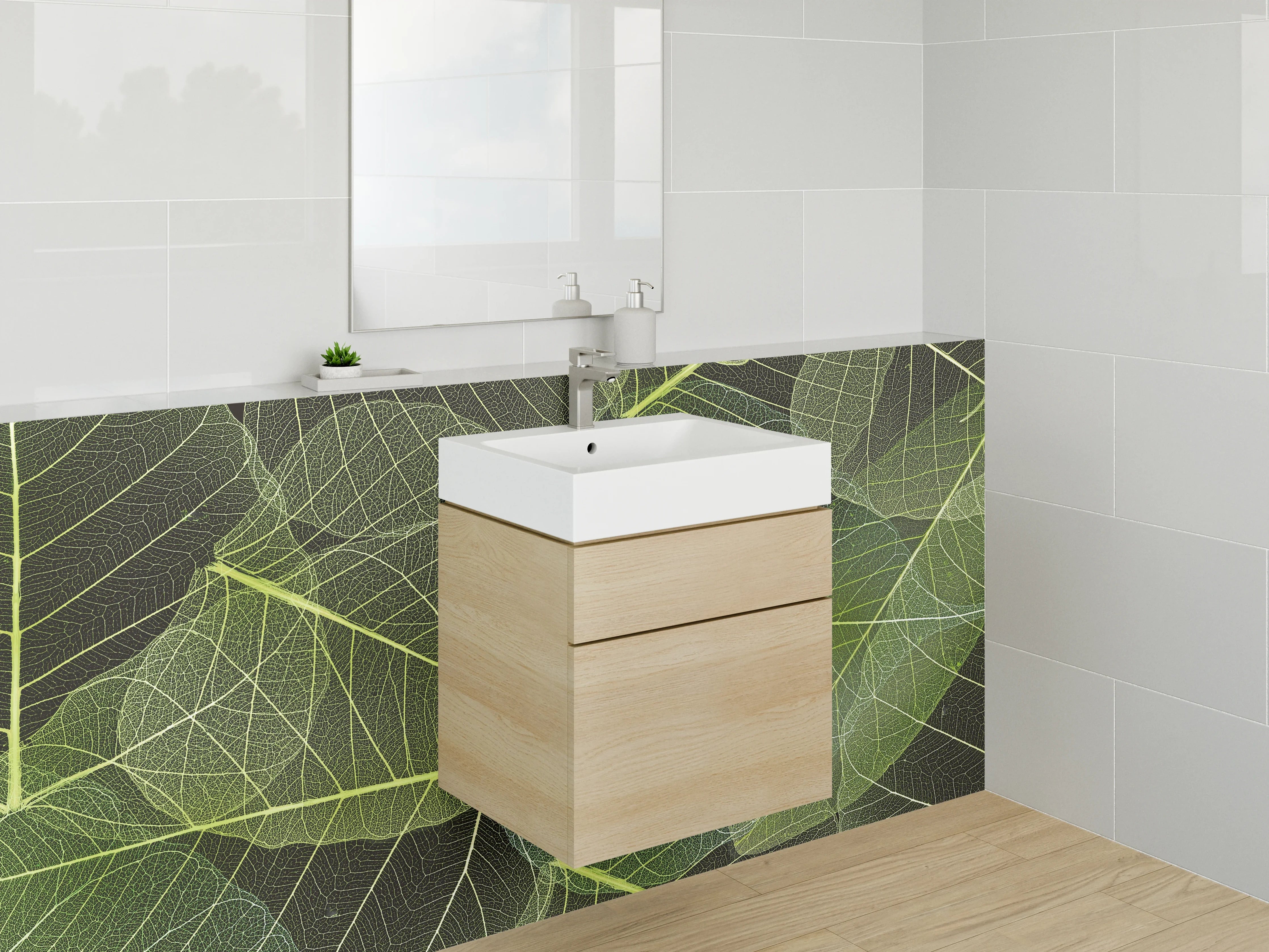 Waschbecken-Rückwand - Transparente grüne Blattstruktur Naturmotiv