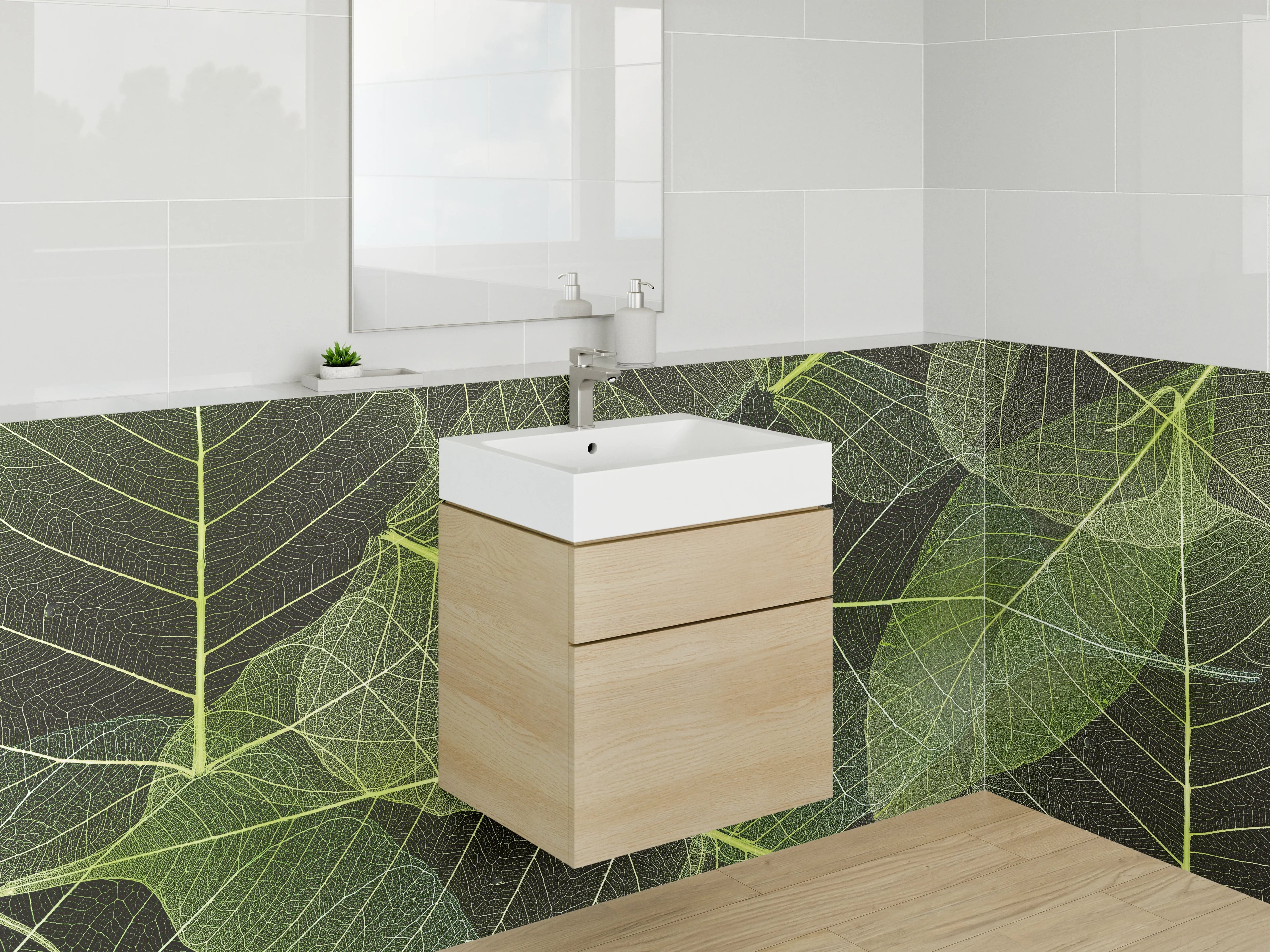 Waschbecken-Rückwand - Transparente grüne Blattstruktur Naturmotiv